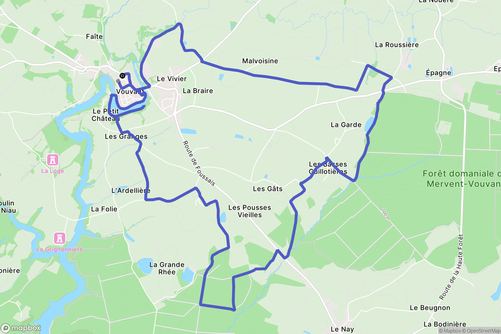 Vouvant : carte du parcours de randonnée - France