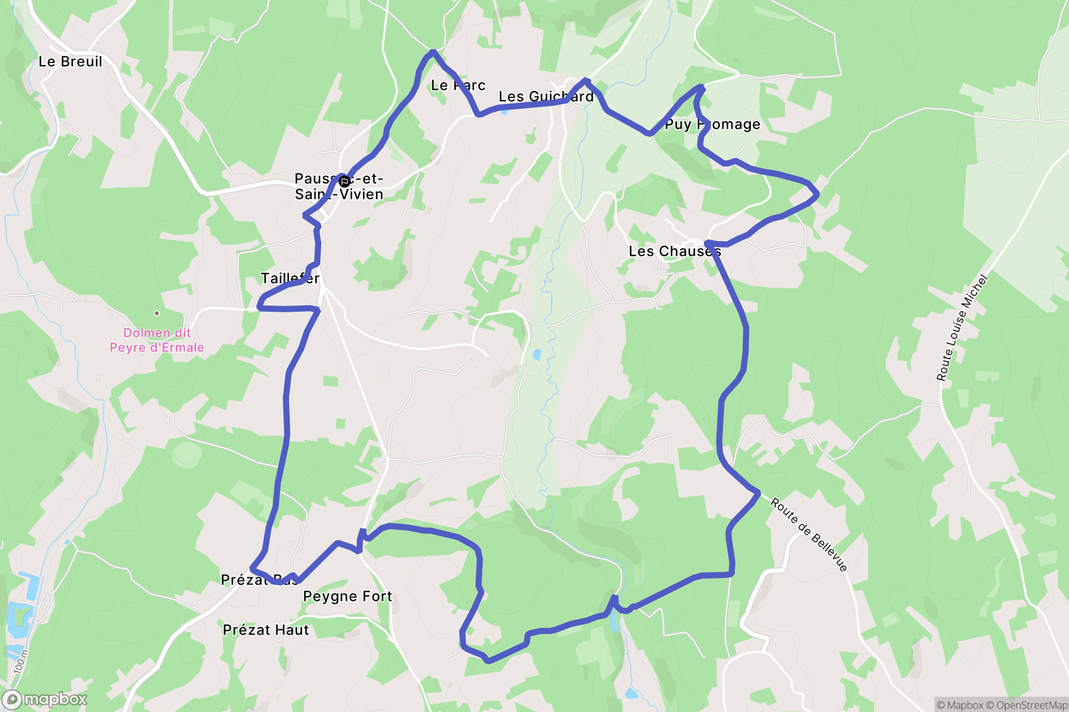 Paussac-et-Saint-Vivien : carte du parcours de randonnée - France