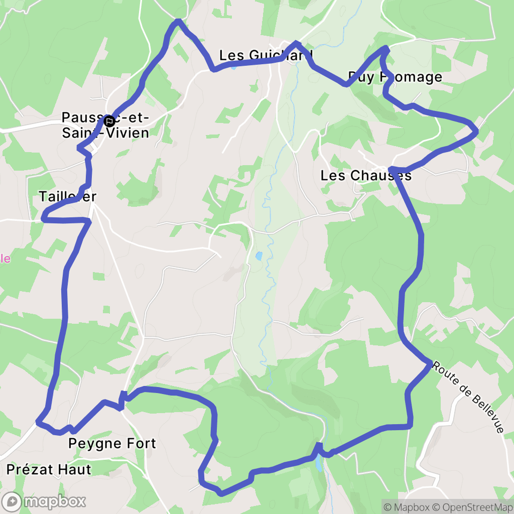 Paussac-et-Saint-Vivien : carte du parcours de randonnée - France