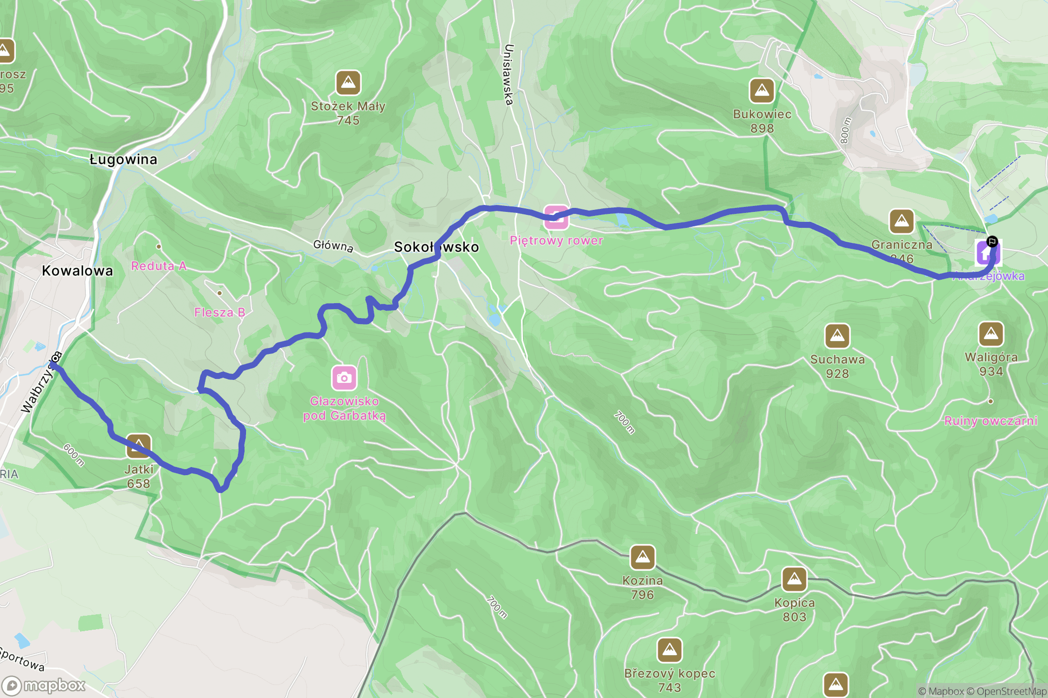Kowalowa: mapa trasy - Poland