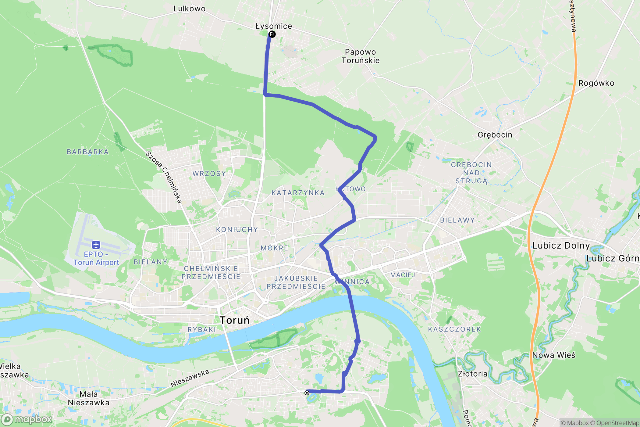 Toruń: mapa trasy - Poland