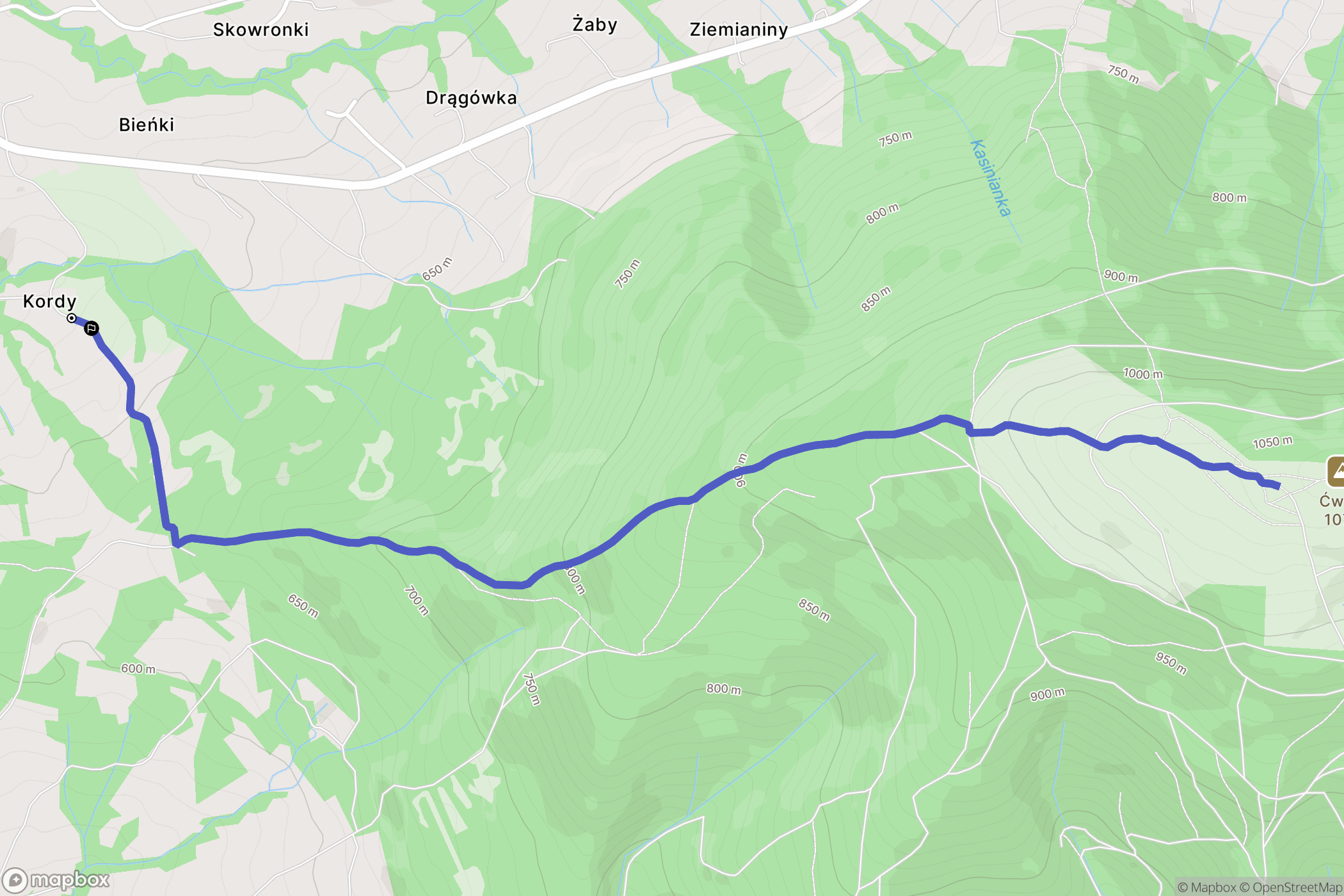 Kasina Wielka: mapa trasy - Poland