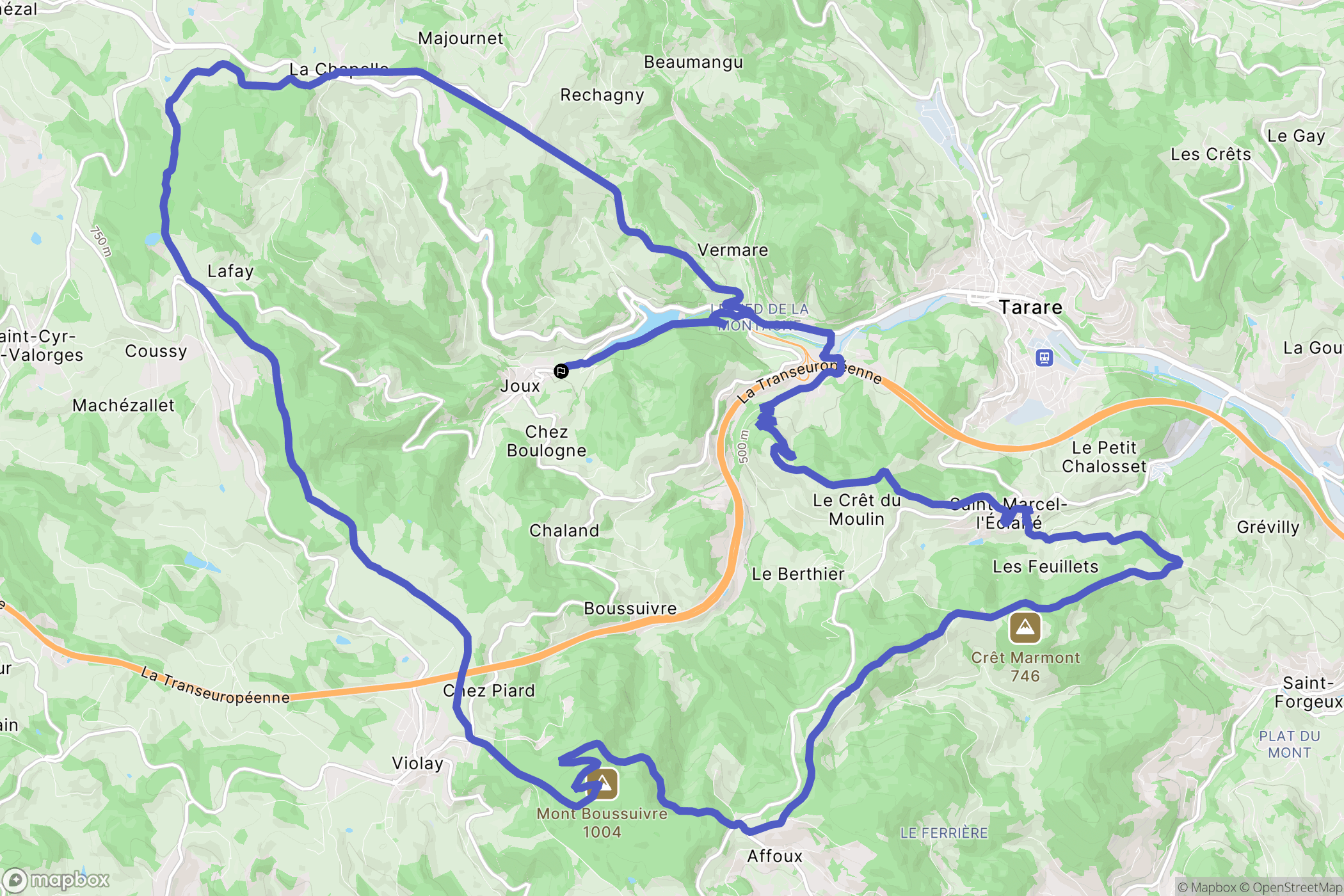 Joux : carte du parcours de randonnée - France
