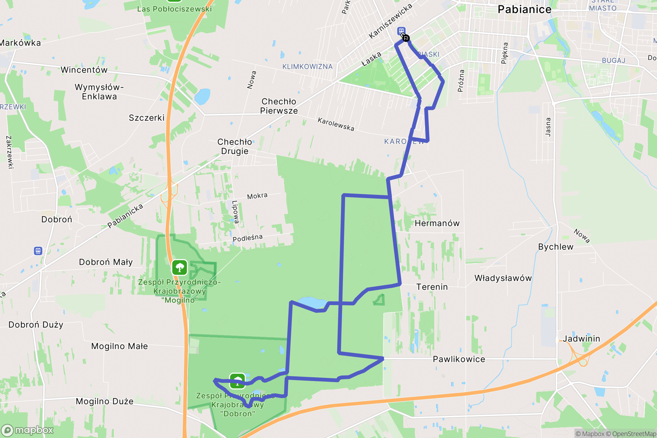 Pabianice: mapa trasy - Poland