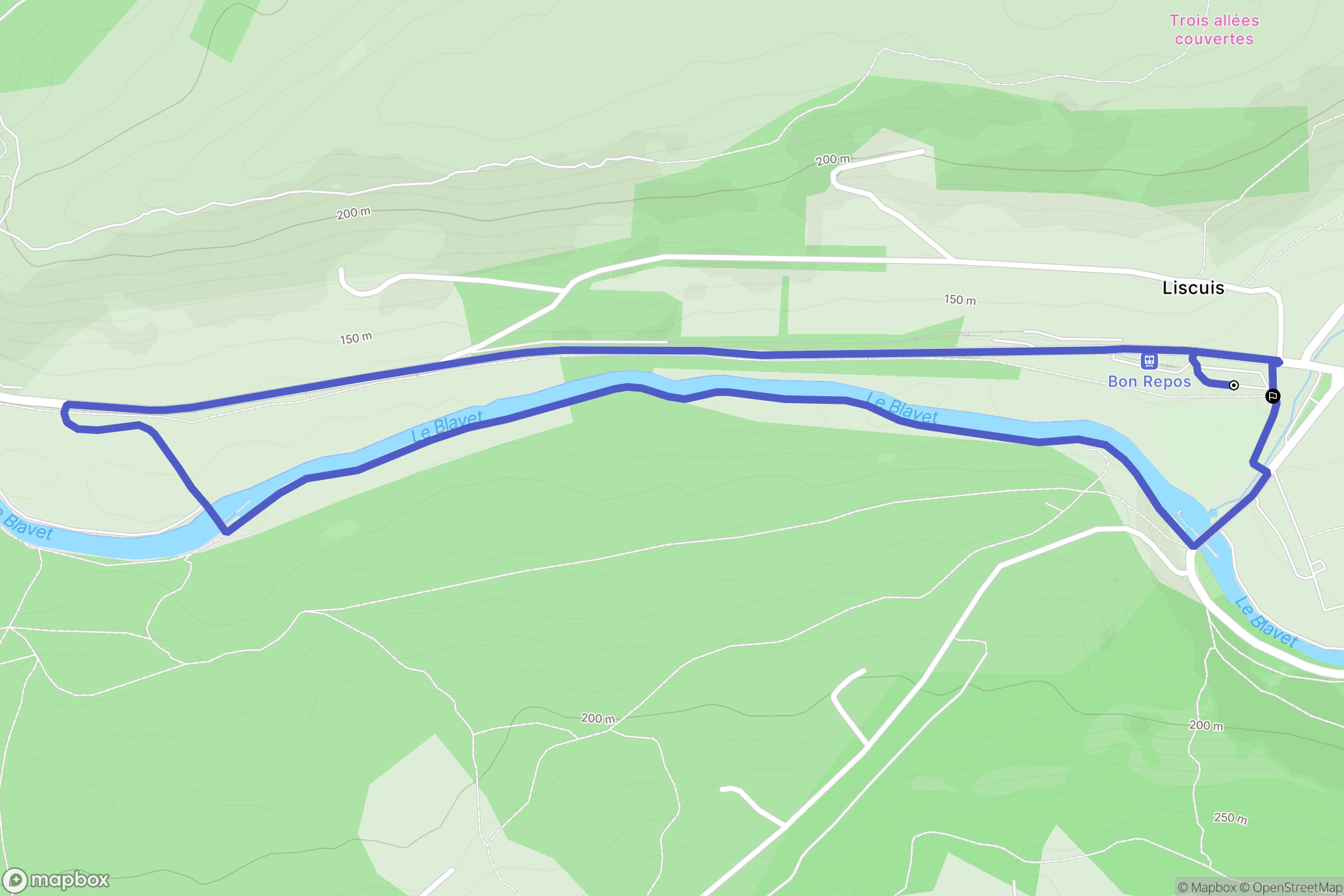 Bon Repos sur Blavet : carte du parcours de randonnée - France