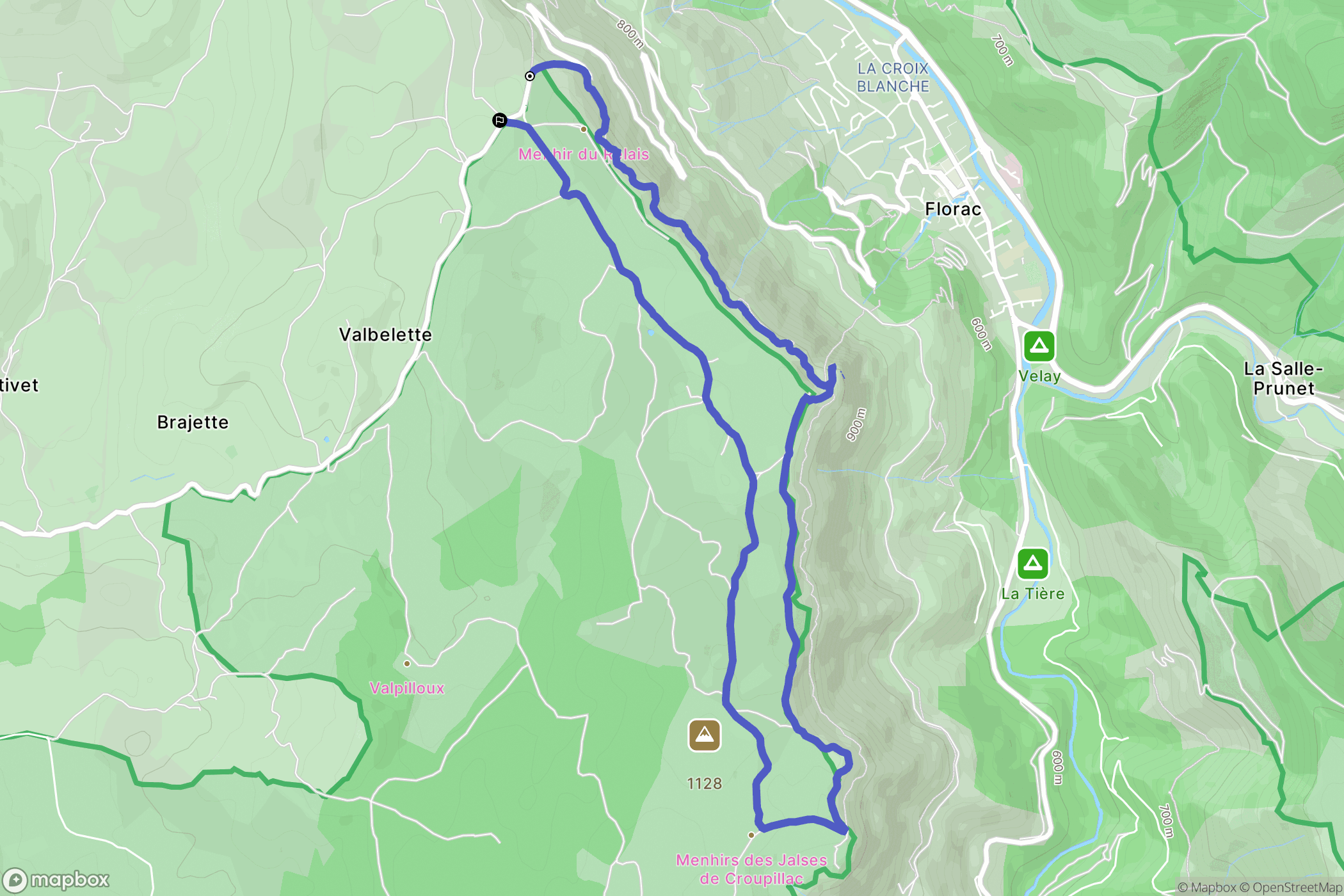 Florac-Trois-Rivières : carte du parcours de randonnée - France
