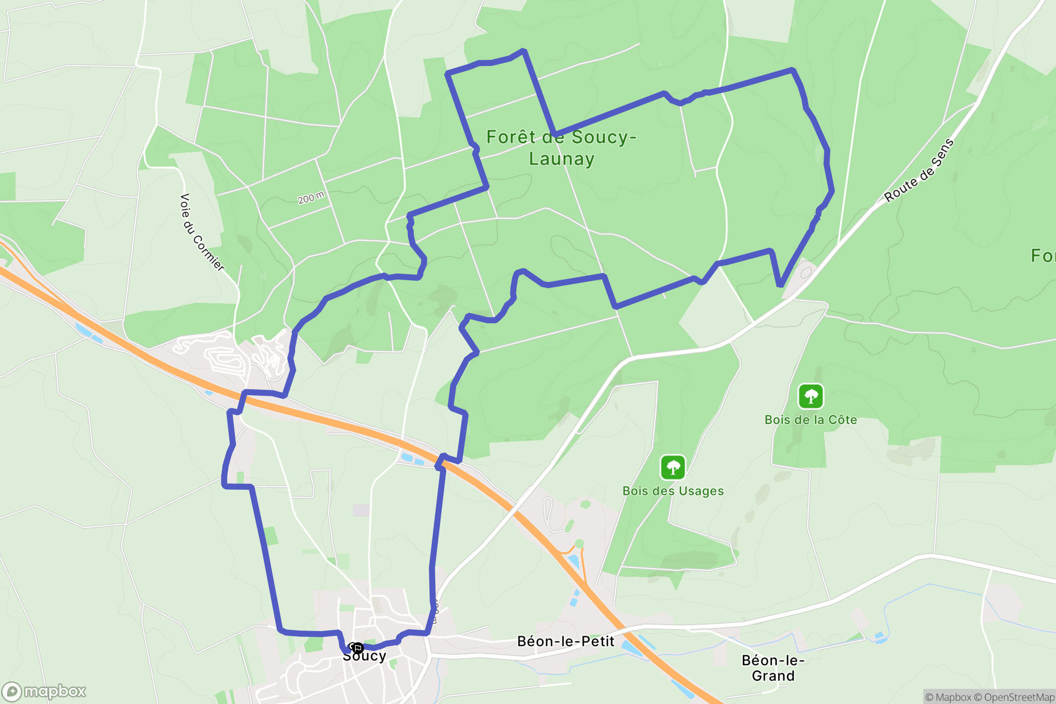 Soucy : carte du parcours de randonnée - France