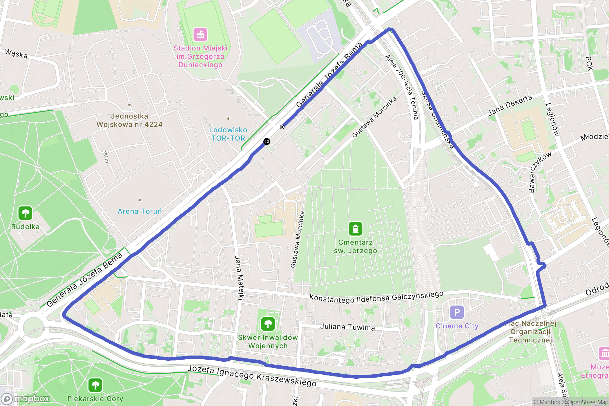 Toruń: mapa trasy - Poland