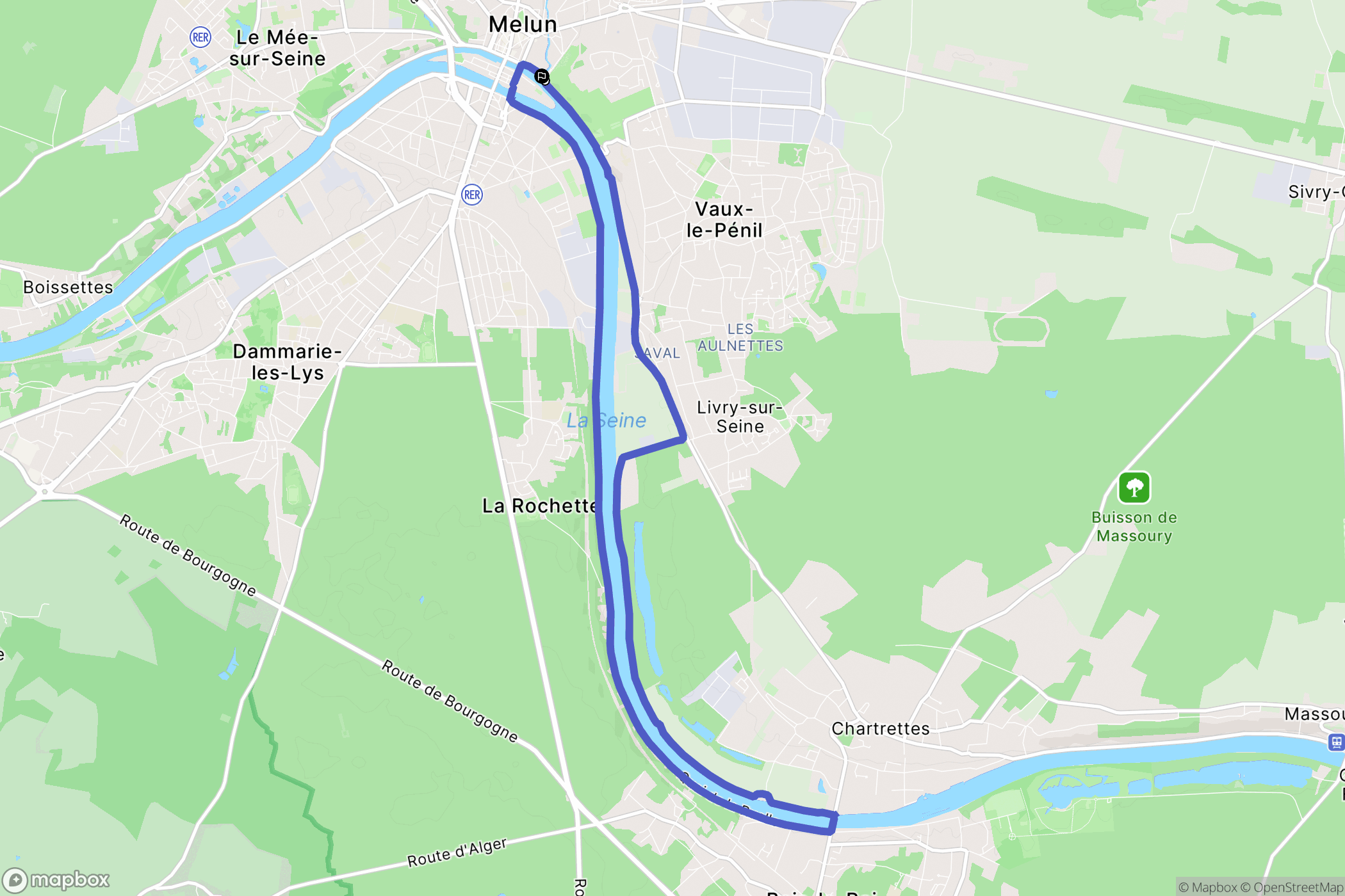 Melun : carte du parcours de randonnée - France