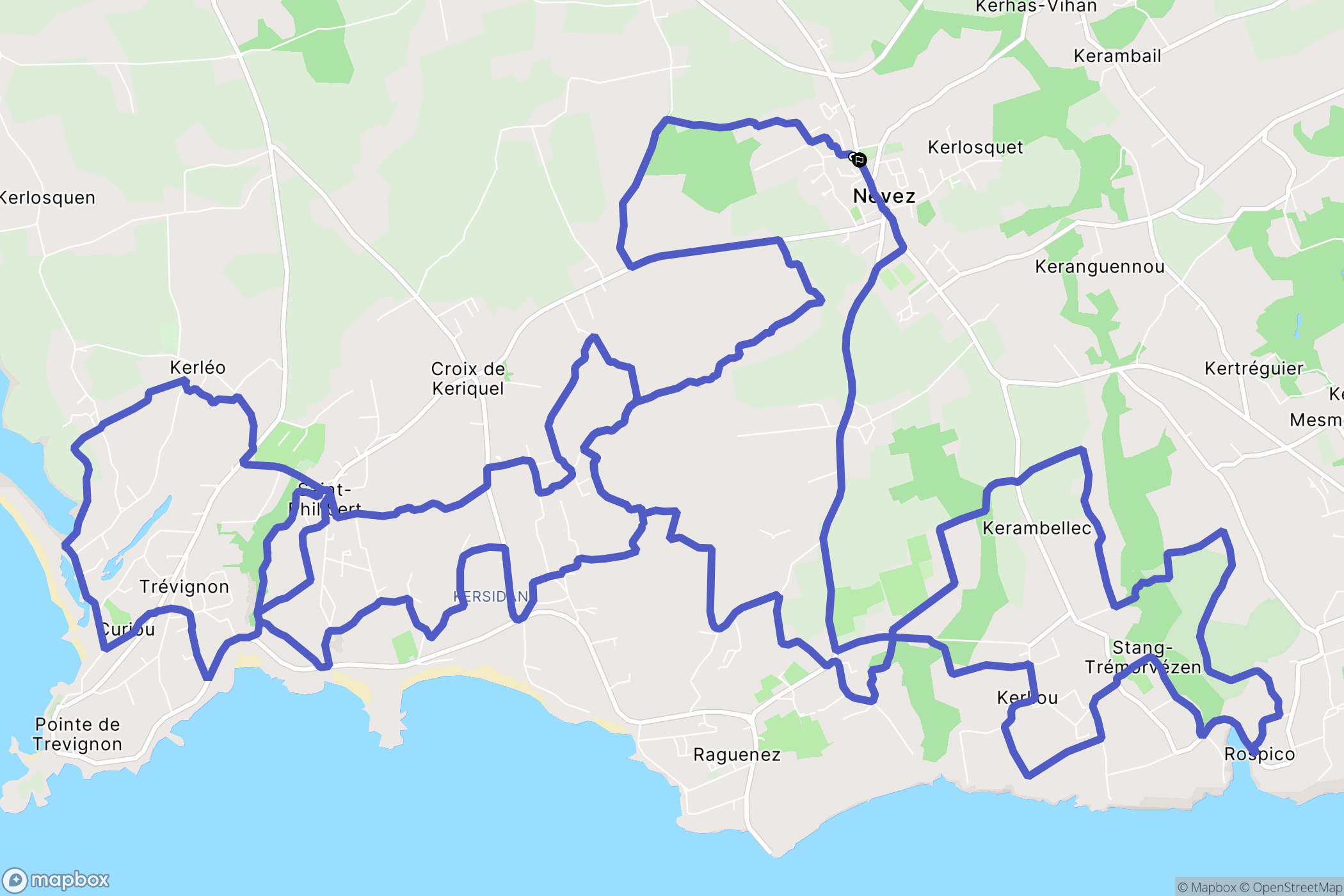 Névez : carte du parcours de randonnée - France
