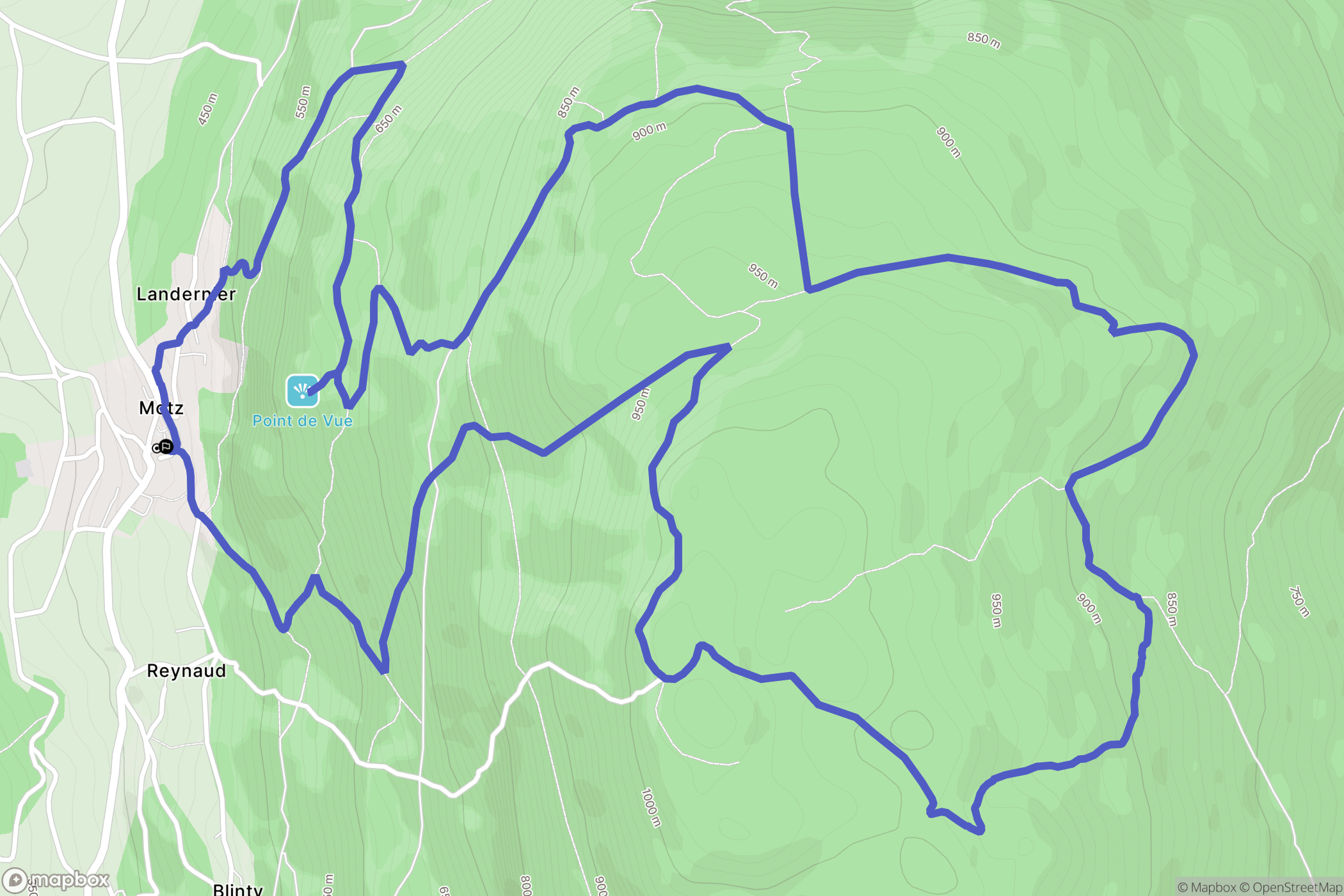 Motz : carte du parcours de randonnée - France