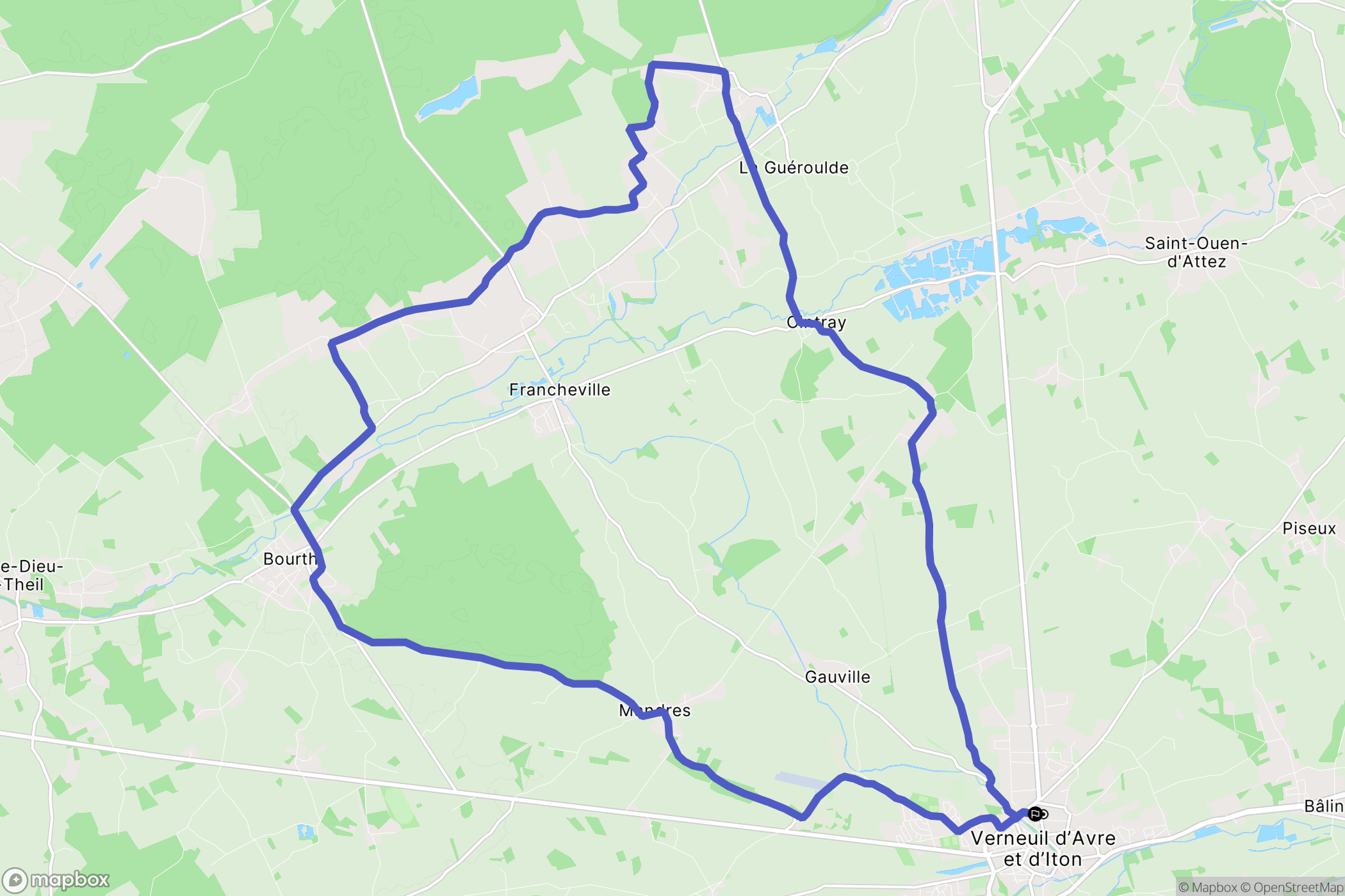 Verneuil d'Avre et d'Iton : carte du parcours de randonnée - France