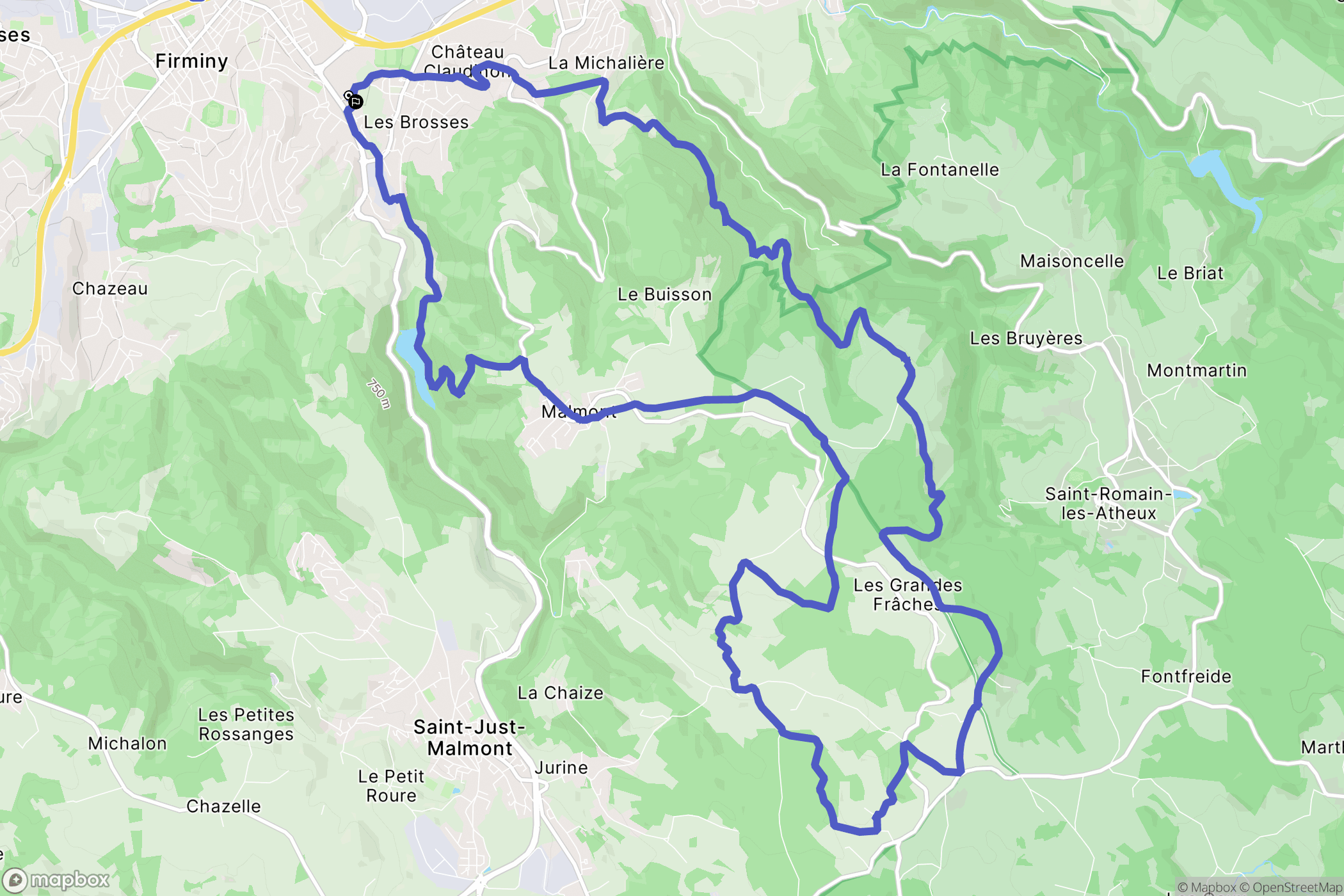 Firminy : carte du parcours de randonnée - France