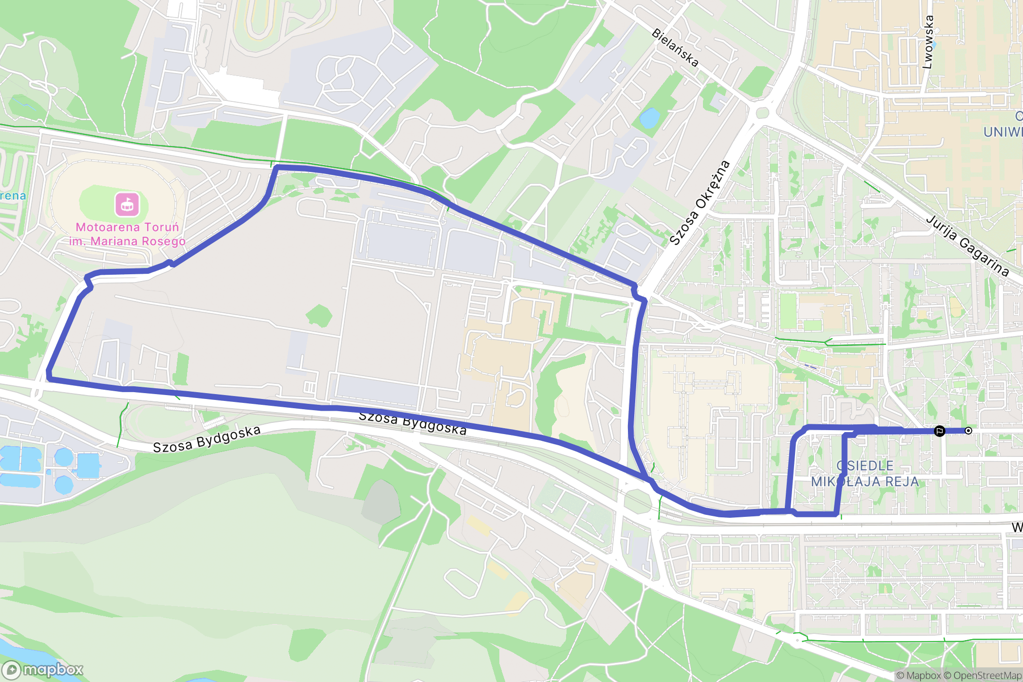 Toruń: mapa trasy - Poland