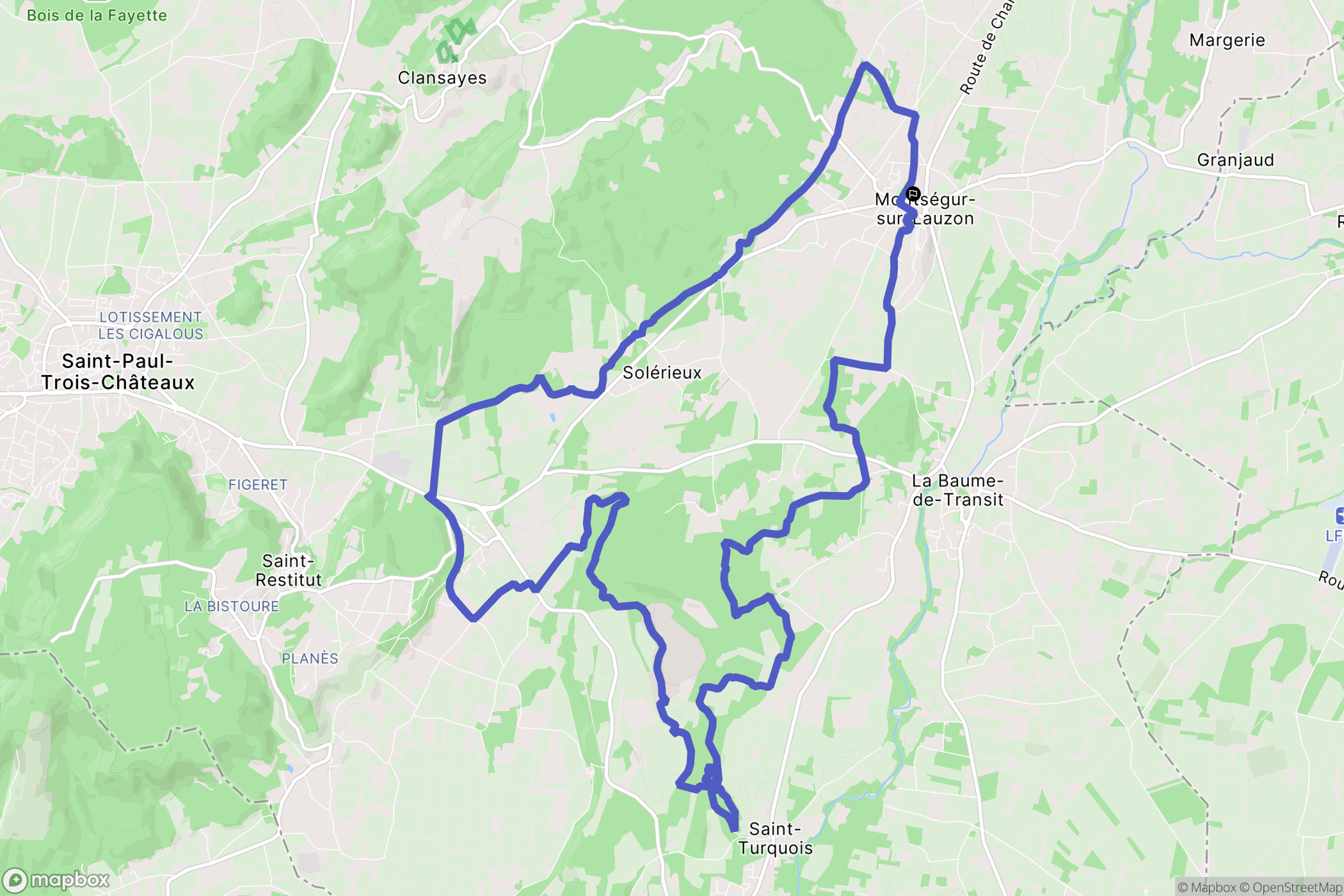 Montségur-sur-Lauzon : carte du parcours de randonnée - France