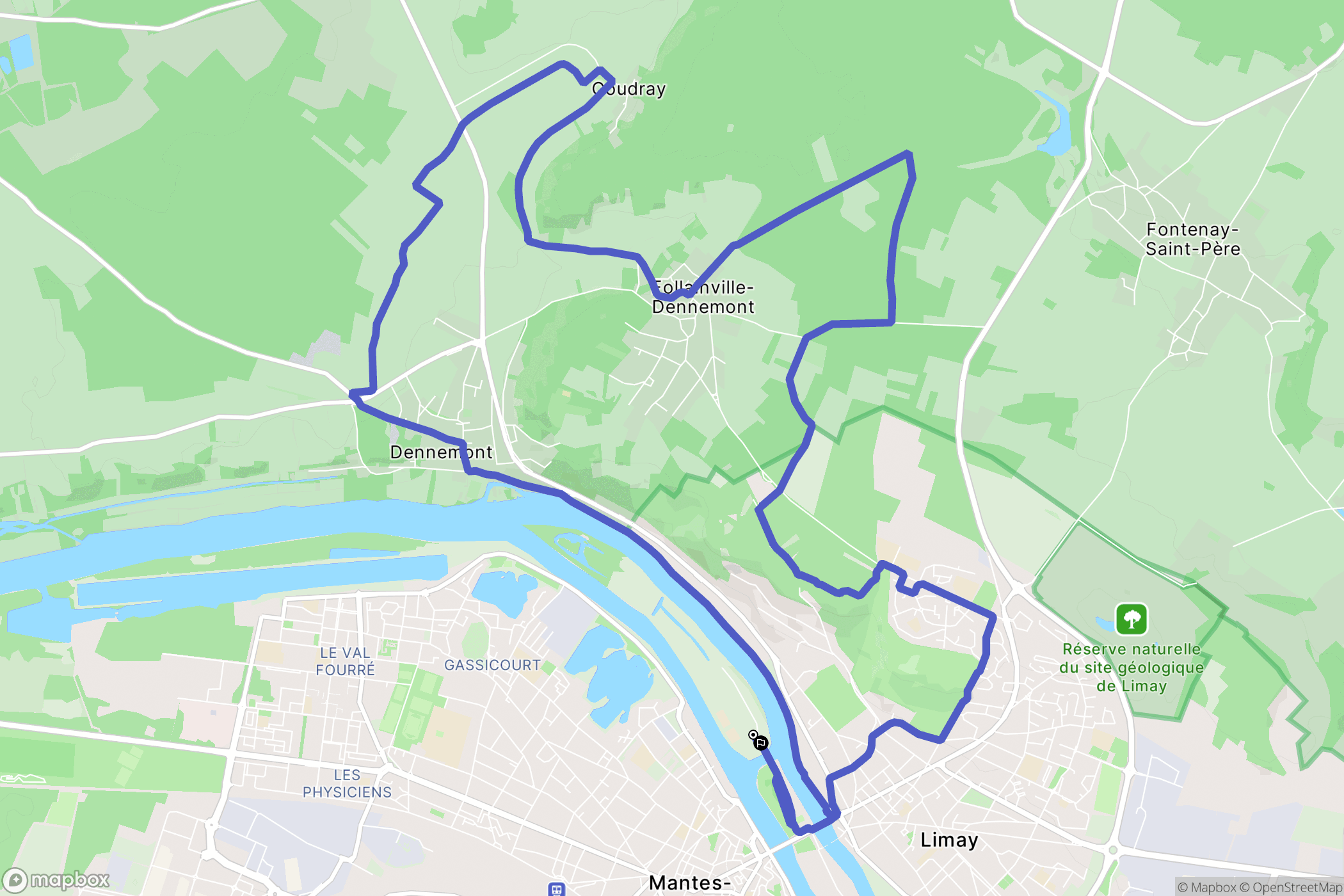 Mantes-la-Jolie : carte du parcours de randonnée - France