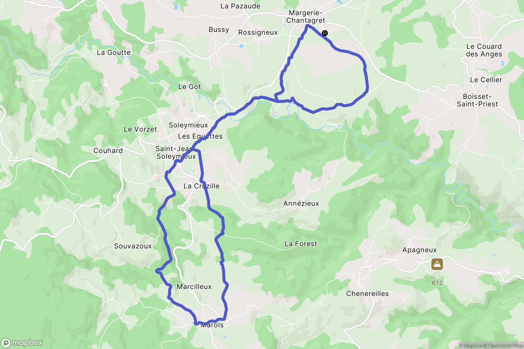 Margerie-Chantagret : carte du parcours de randonnée - France