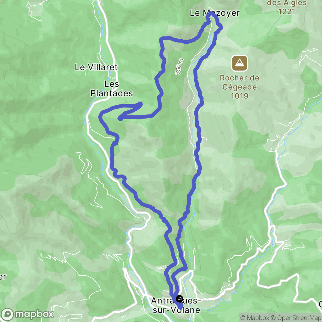 Vallées-d'Antraigues-Asperjoc : carte du parcours de randonnée - France