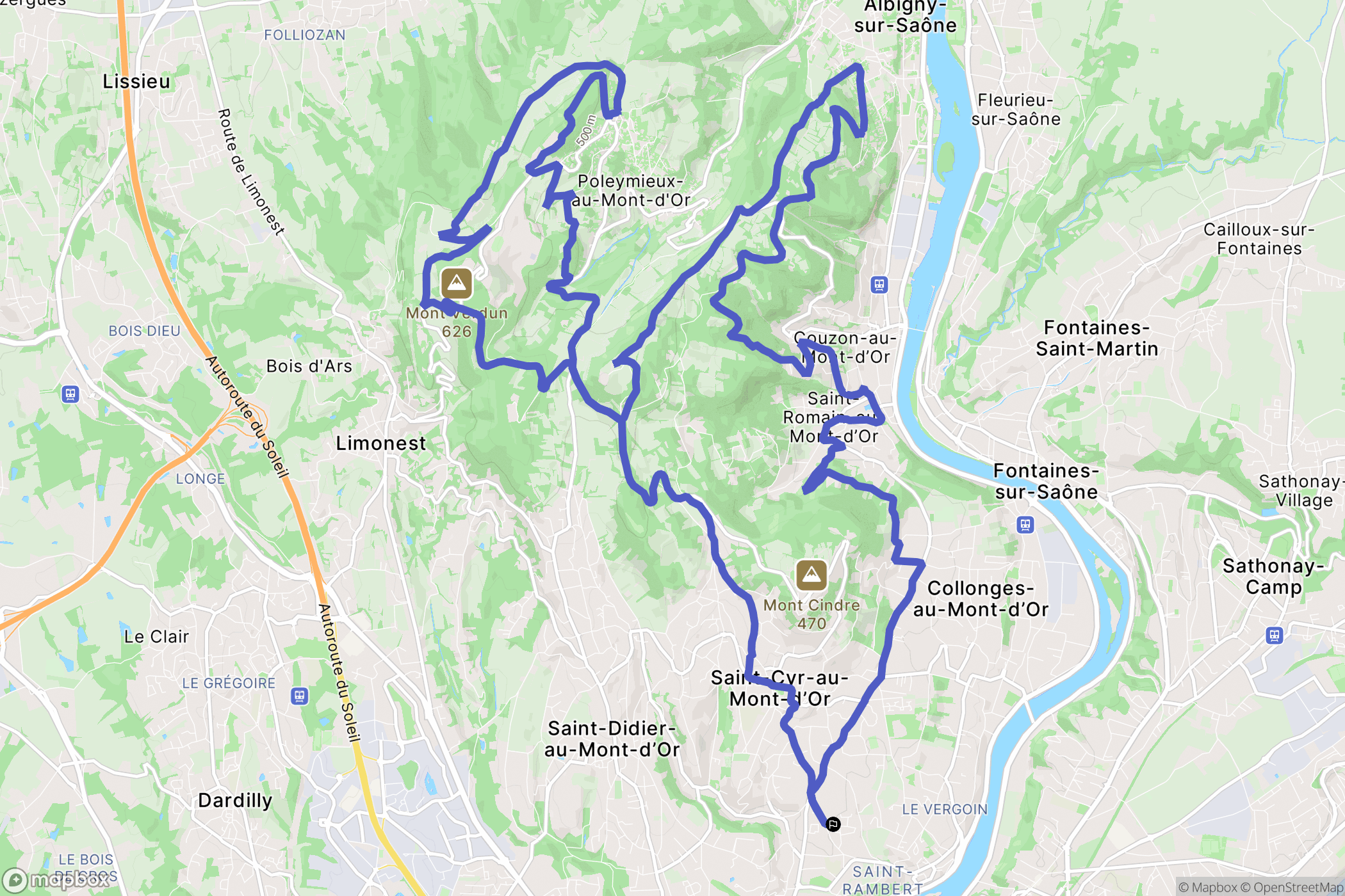 Lyon : carte du parcours de randonnée - France