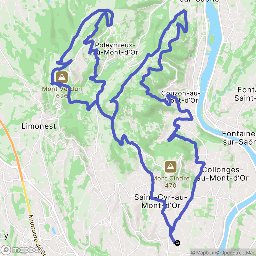 Lyon : carte du parcours de randonnée - France