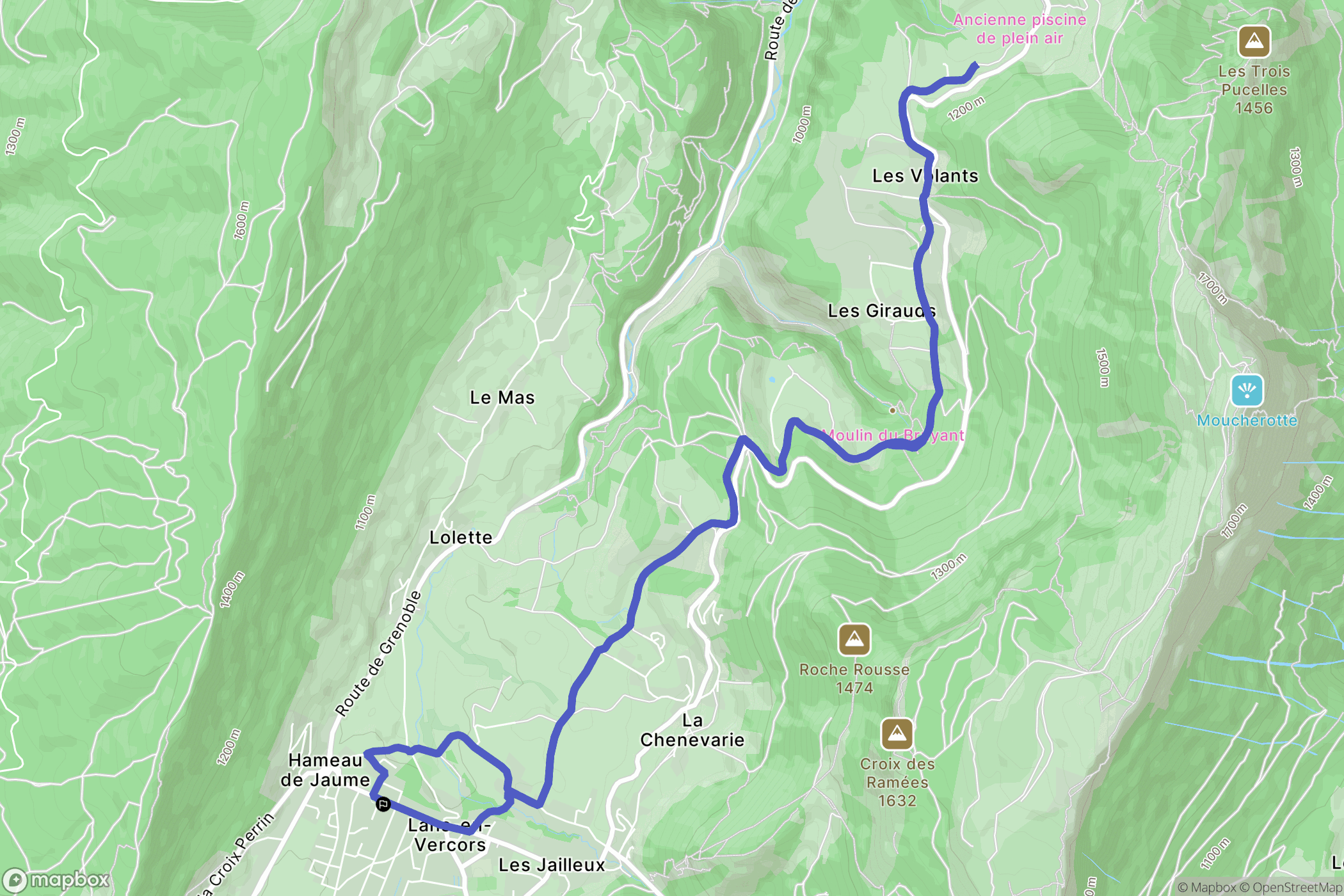 Lans-en-Vercors : carte du parcours de randonnée - France