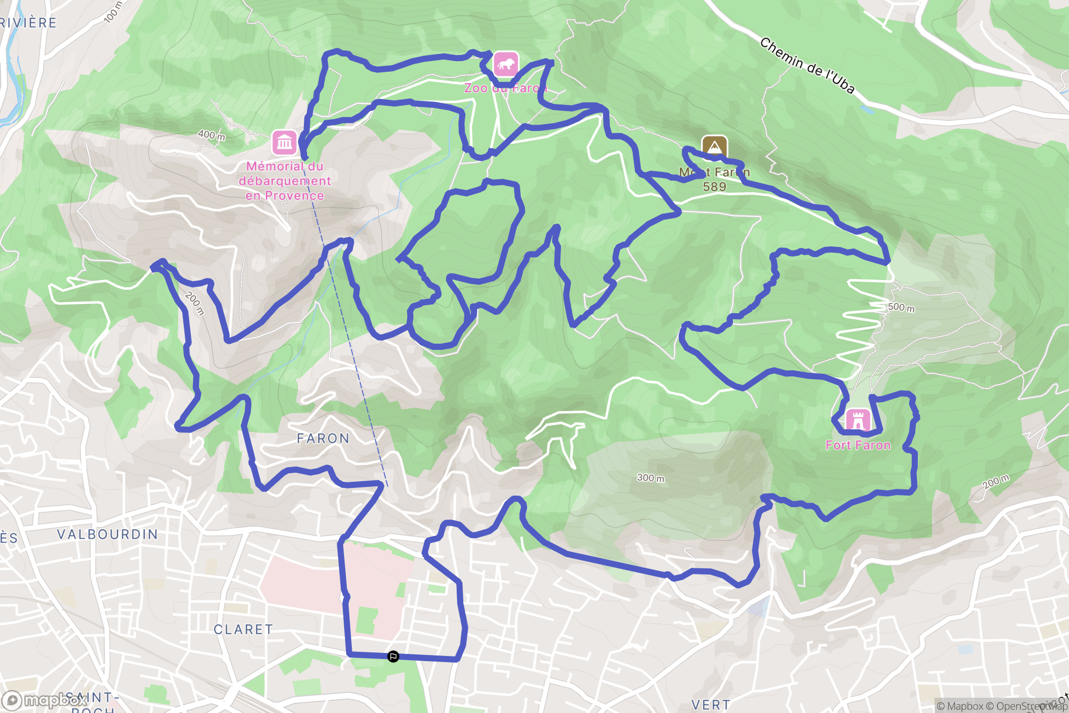 Toulon : carte du parcours de randonnée - France