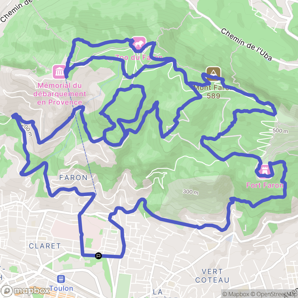 Toulon : carte du parcours de randonnée - France