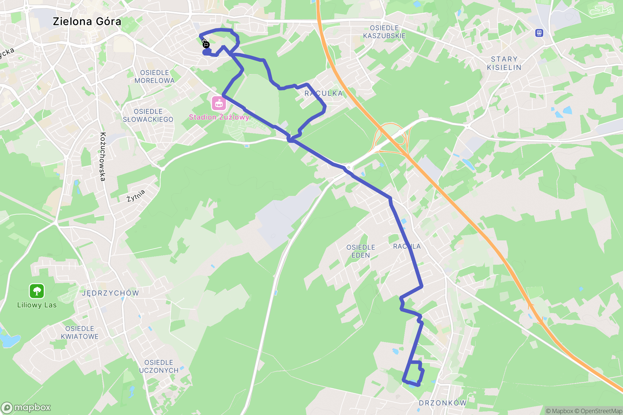 Zielona Góra: mapa trasy - Poland