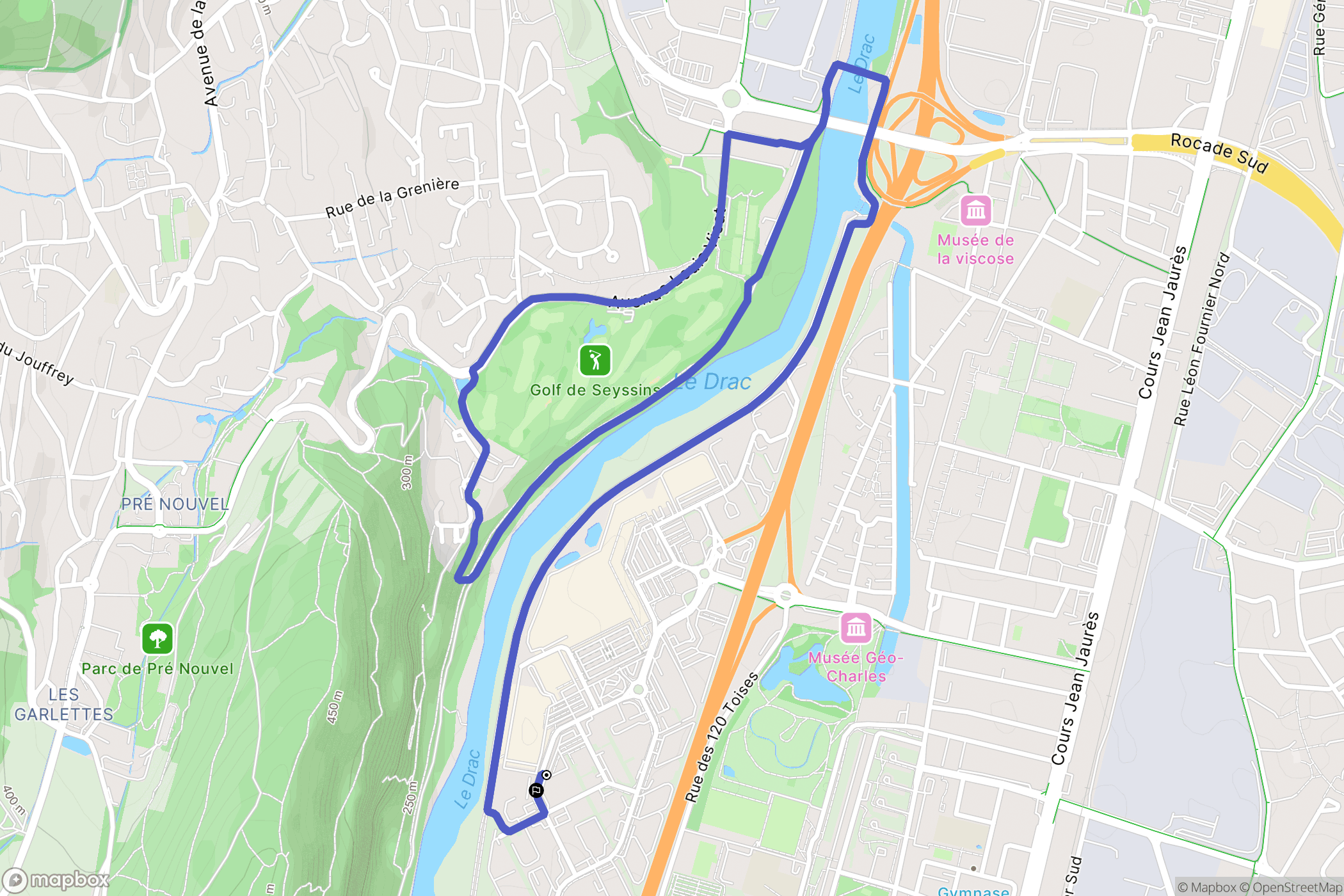 Échirolles : carte du parcours de randonnée - France