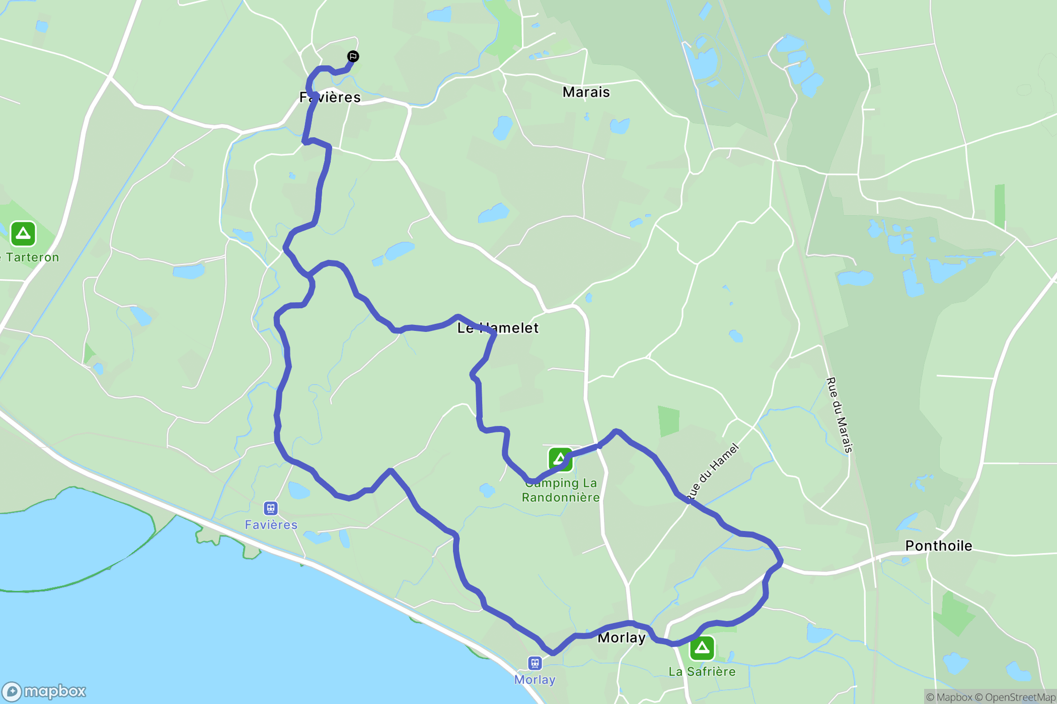 Favières : carte du parcours de randonnée - France
