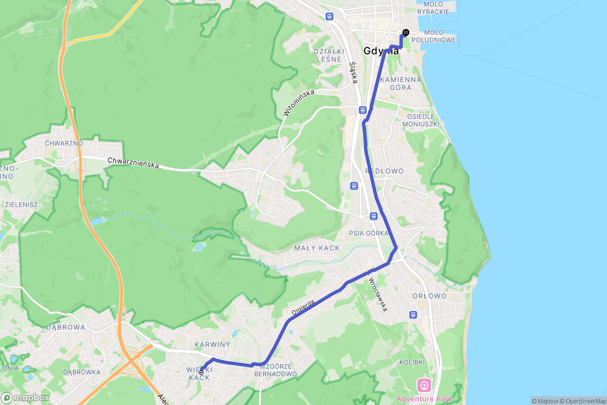 Gdynia: mapa trasy - Poland