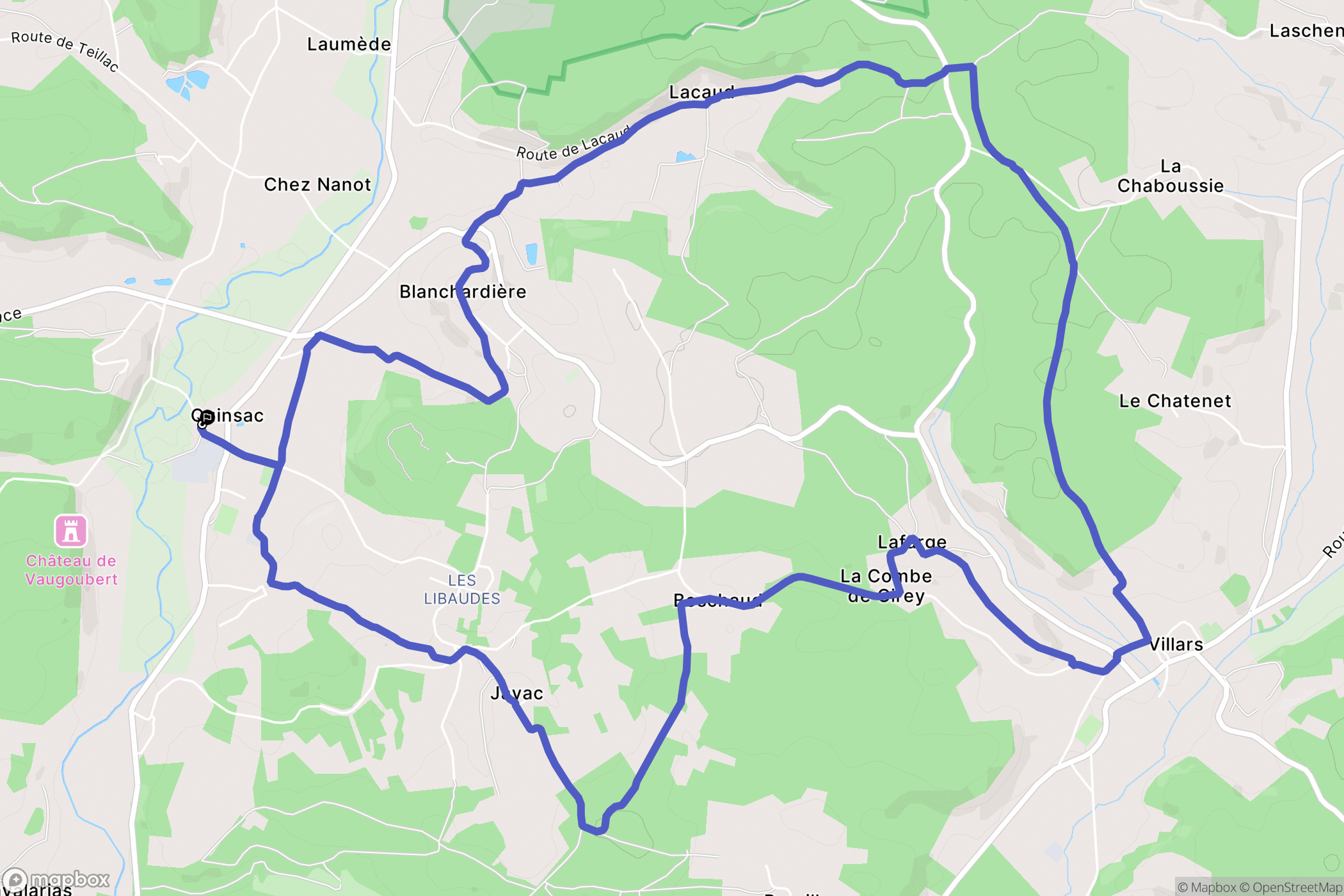 Quinsac : carte du parcours de randonnée - France