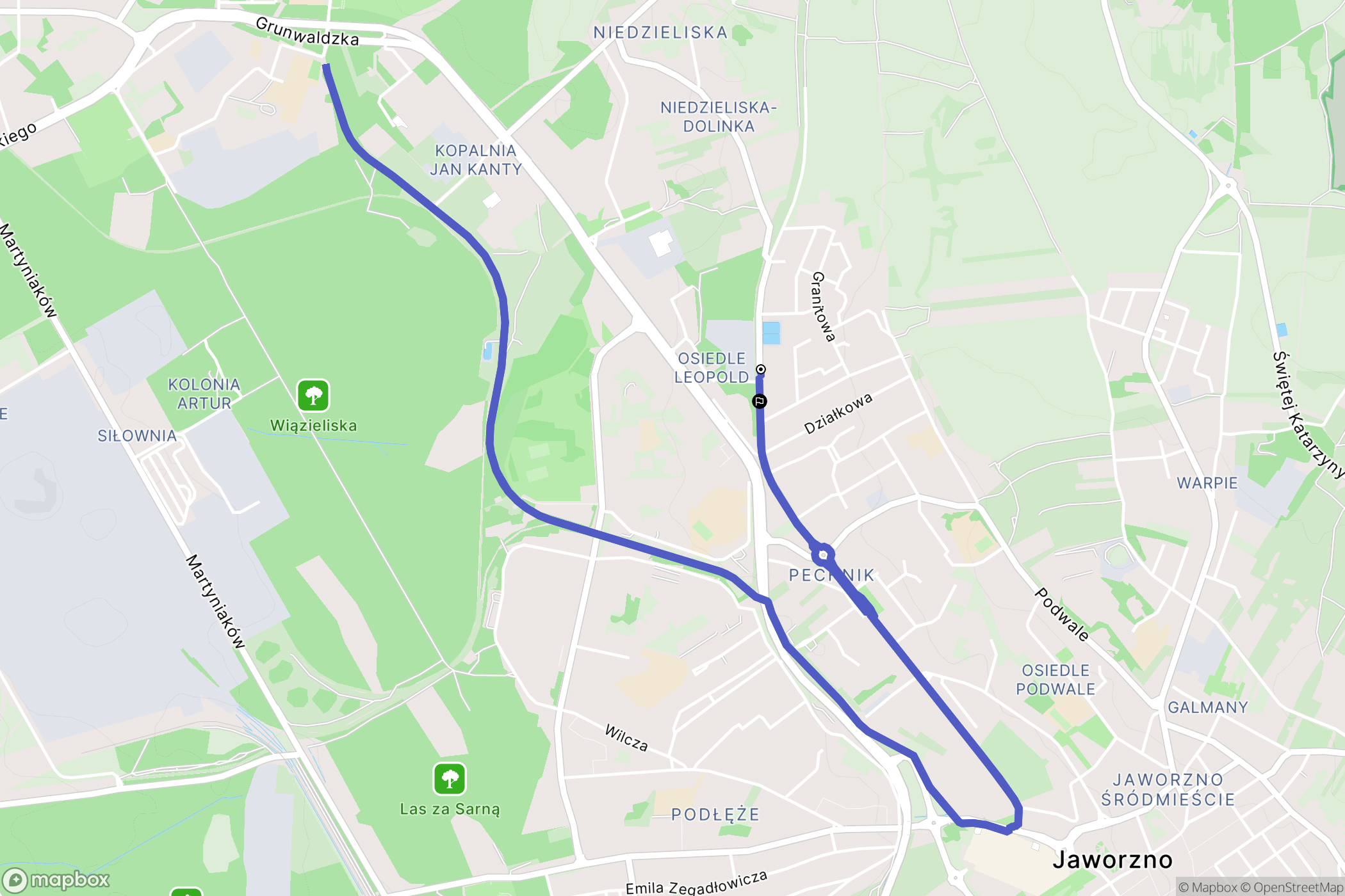 Jaworzno: mapa trasy - Poland