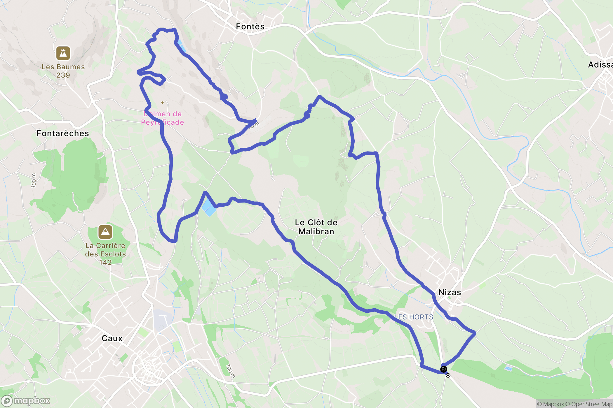 Nizas : carte du parcours de randonnée - France