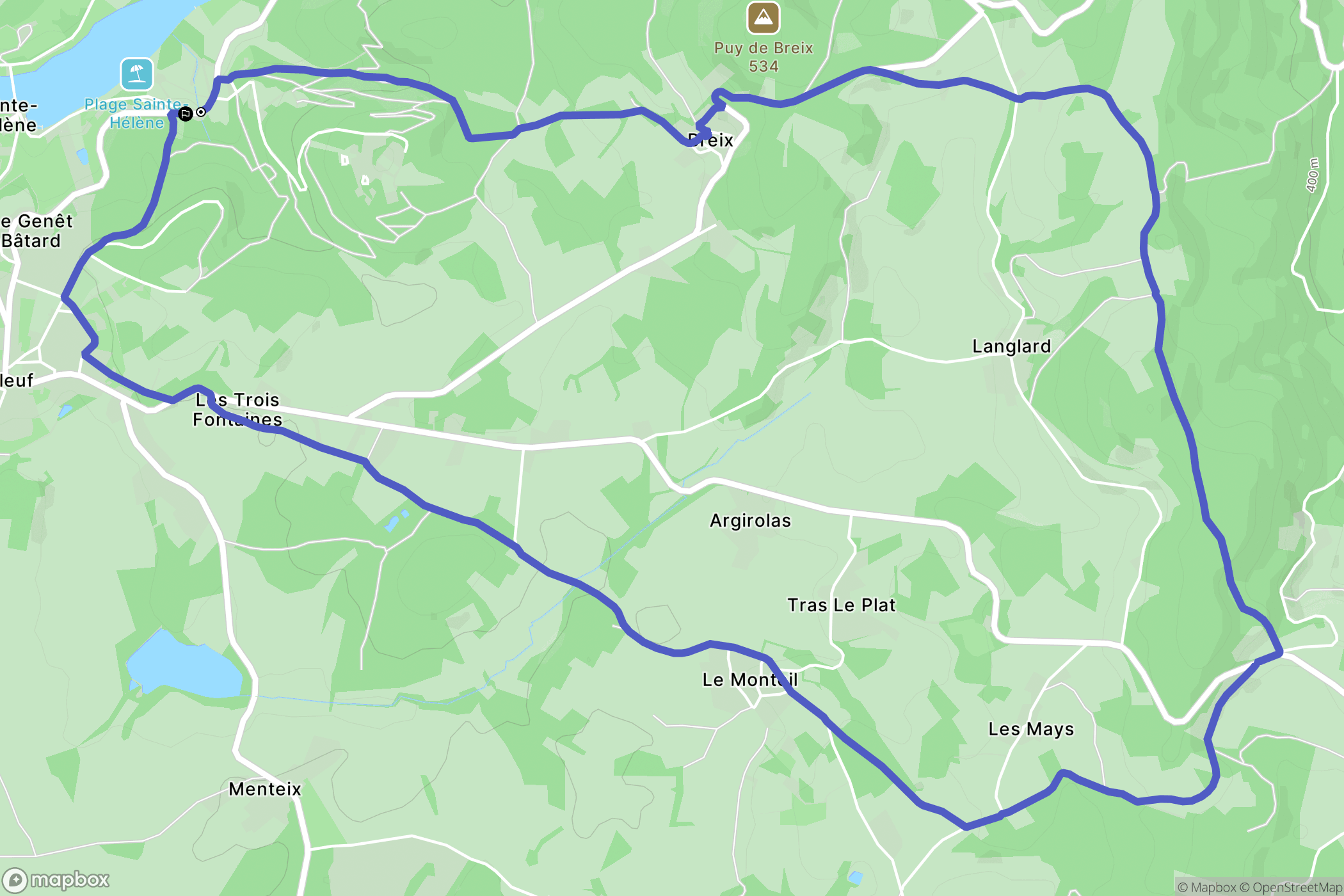 Bujaleuf : carte du parcours de randonnée - France