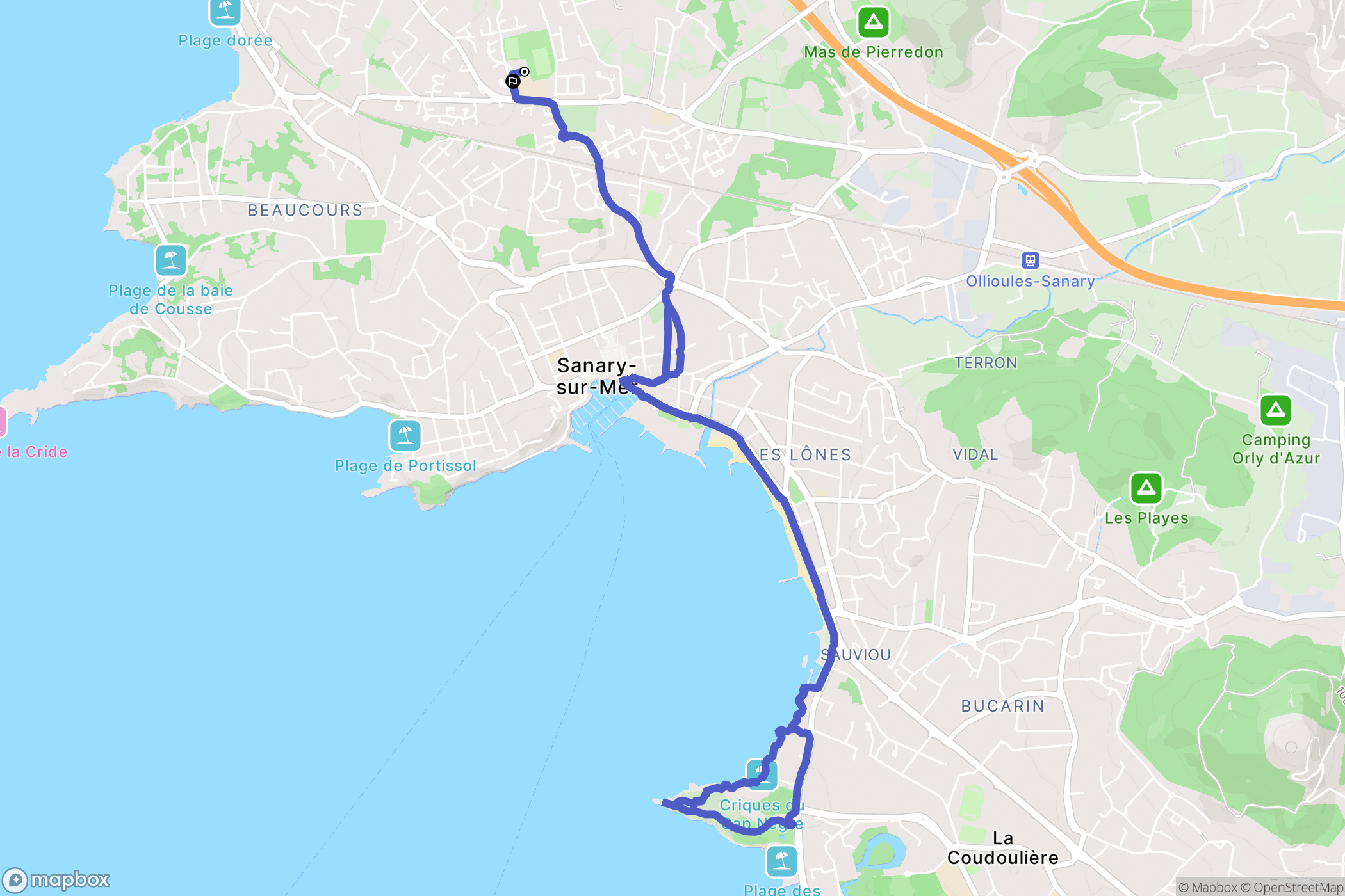 Sanary-sur-Mer : carte du parcours de randonnée - France