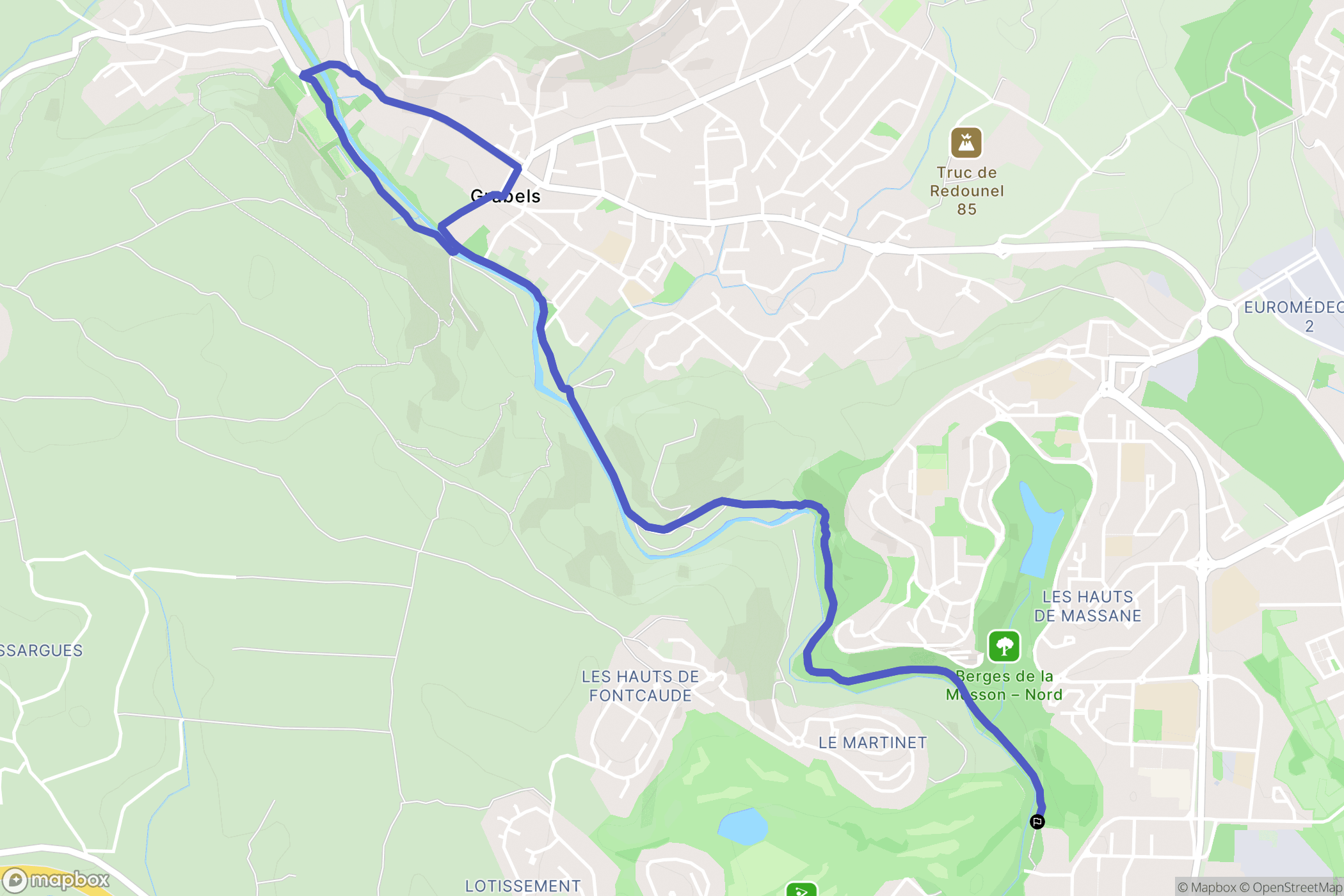 Montpellier : carte du parcours de randonnée - France