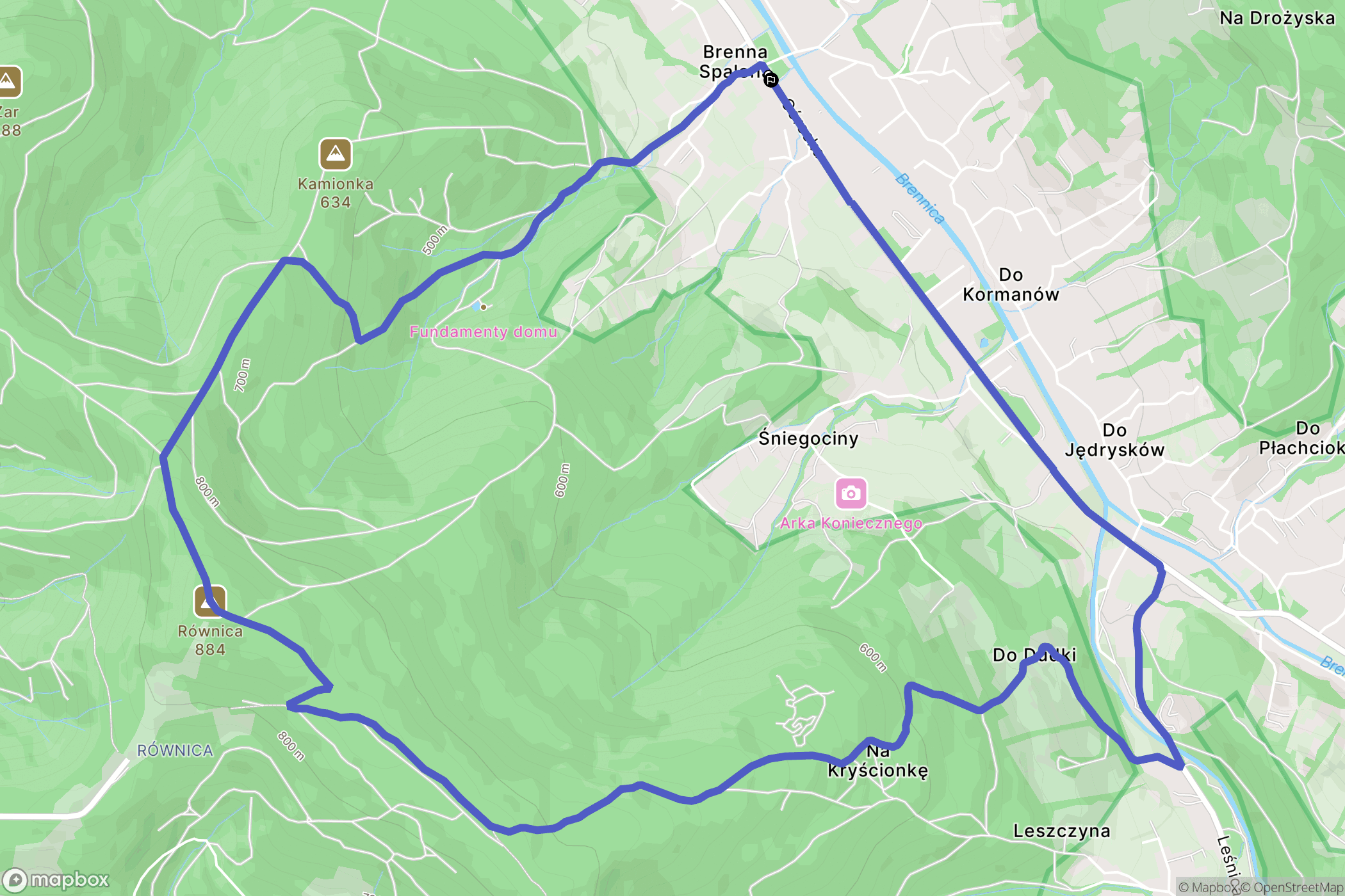 Brenna: mapa trasy - Poland