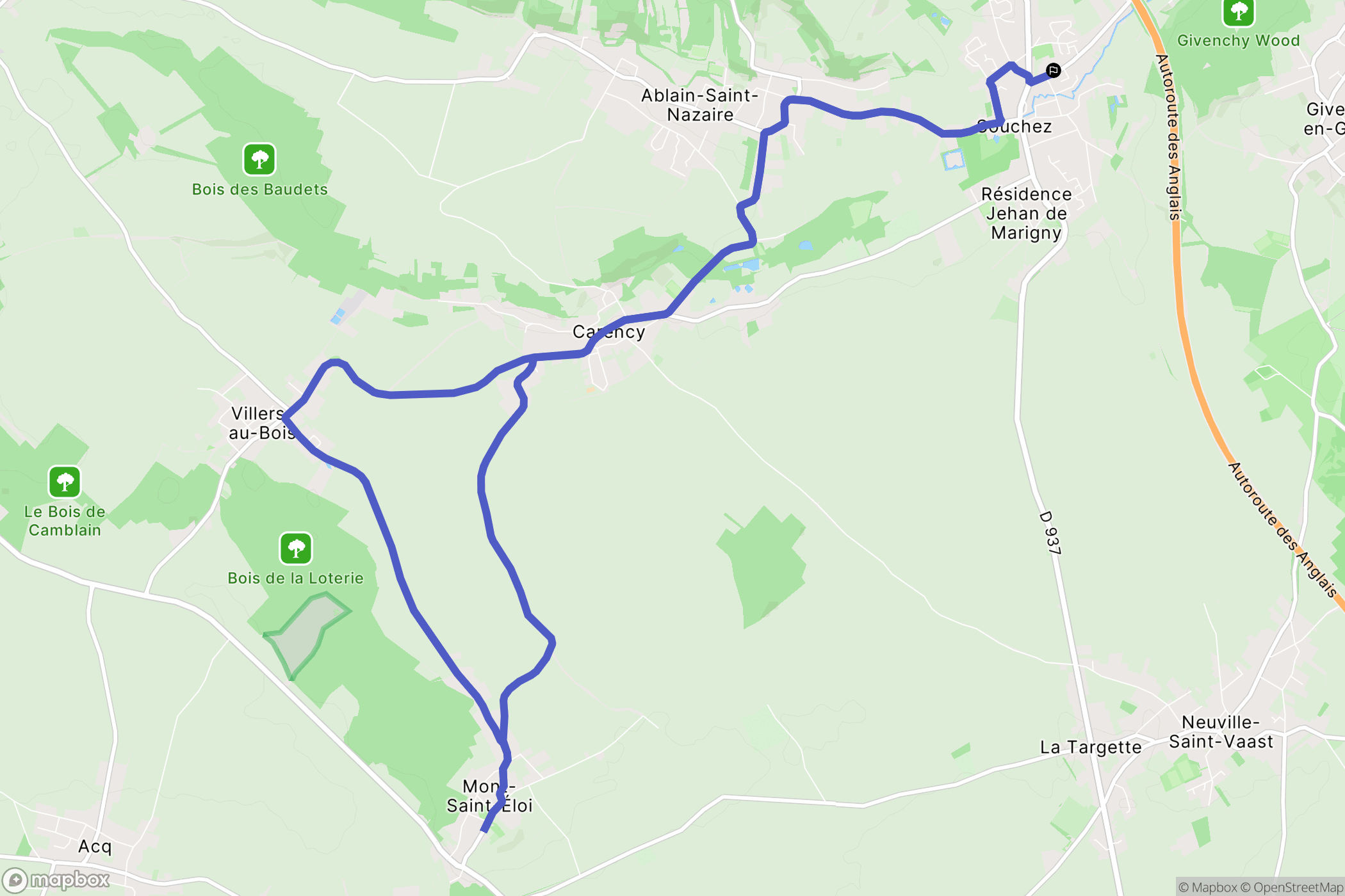Souchez : carte du parcours de randonnée - France