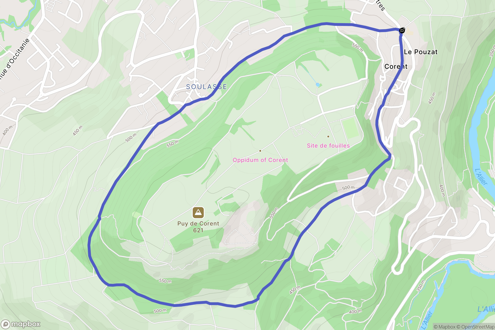 Corent : carte du parcours de randonnée - France