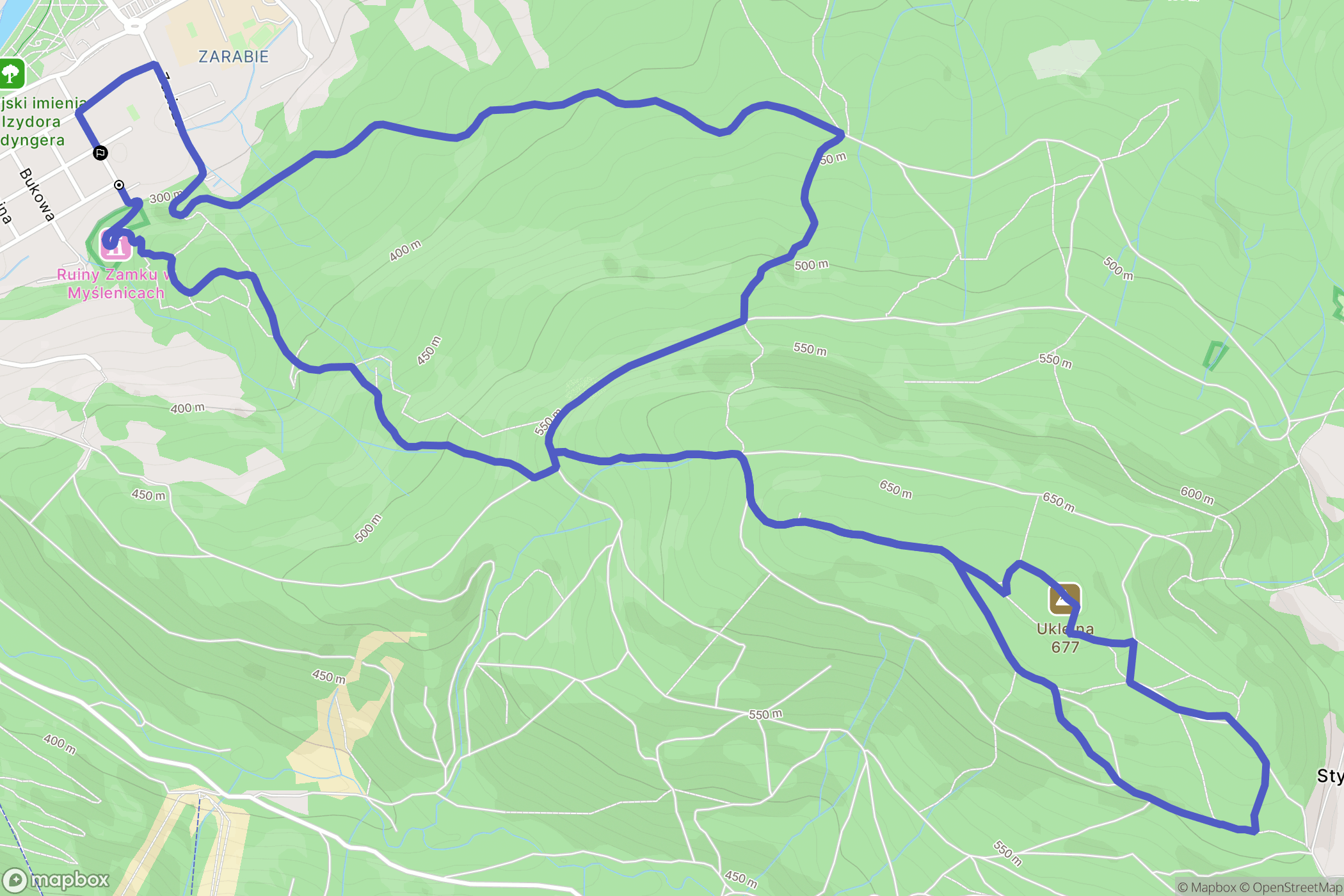 Myślenice: mapa trasy - Poland