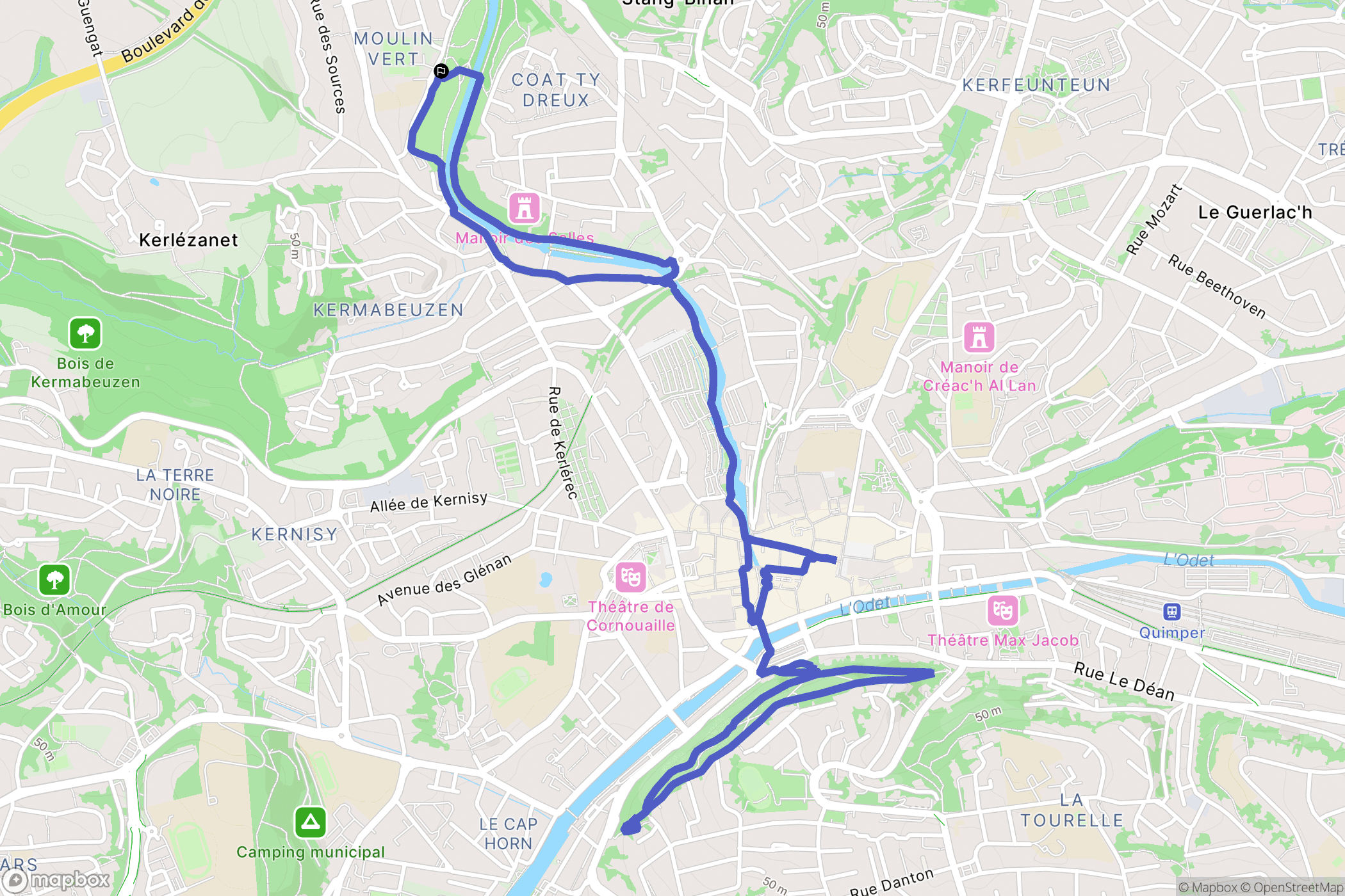 Quimper : carte du parcours de randonnée - France