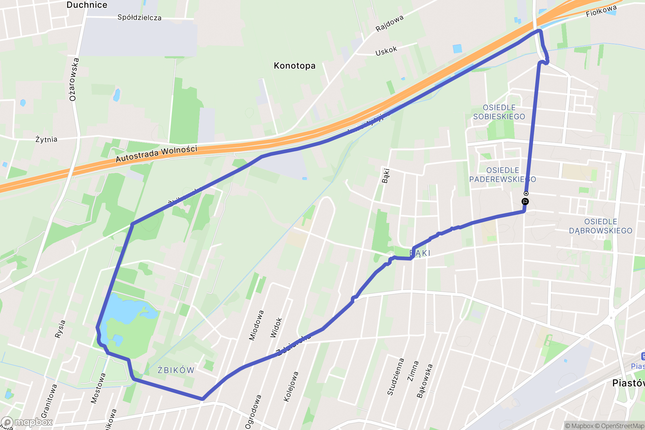 Piastów: mapa trasy - Poland