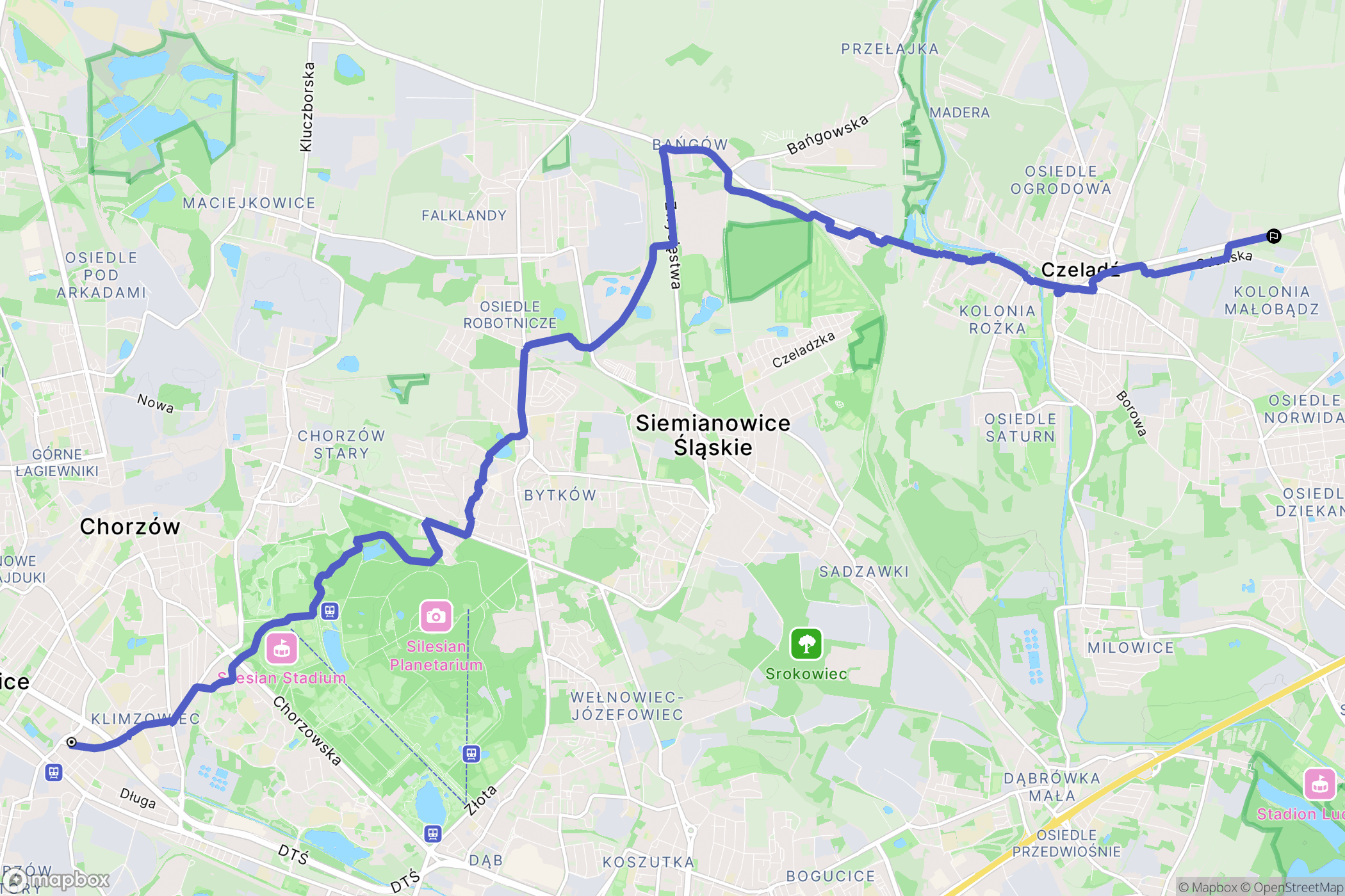 Chorzów: mapa trasy - Poland