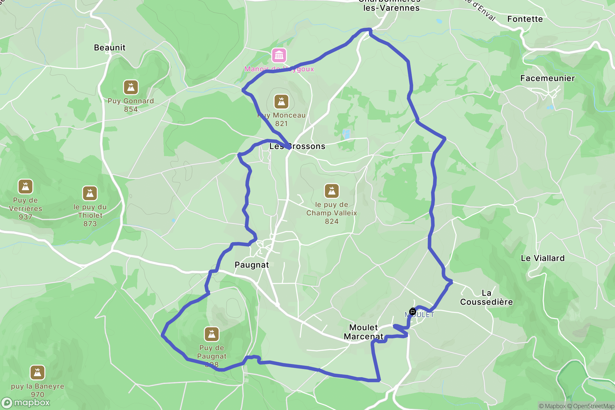Volvic : carte du parcours de randonnée - France