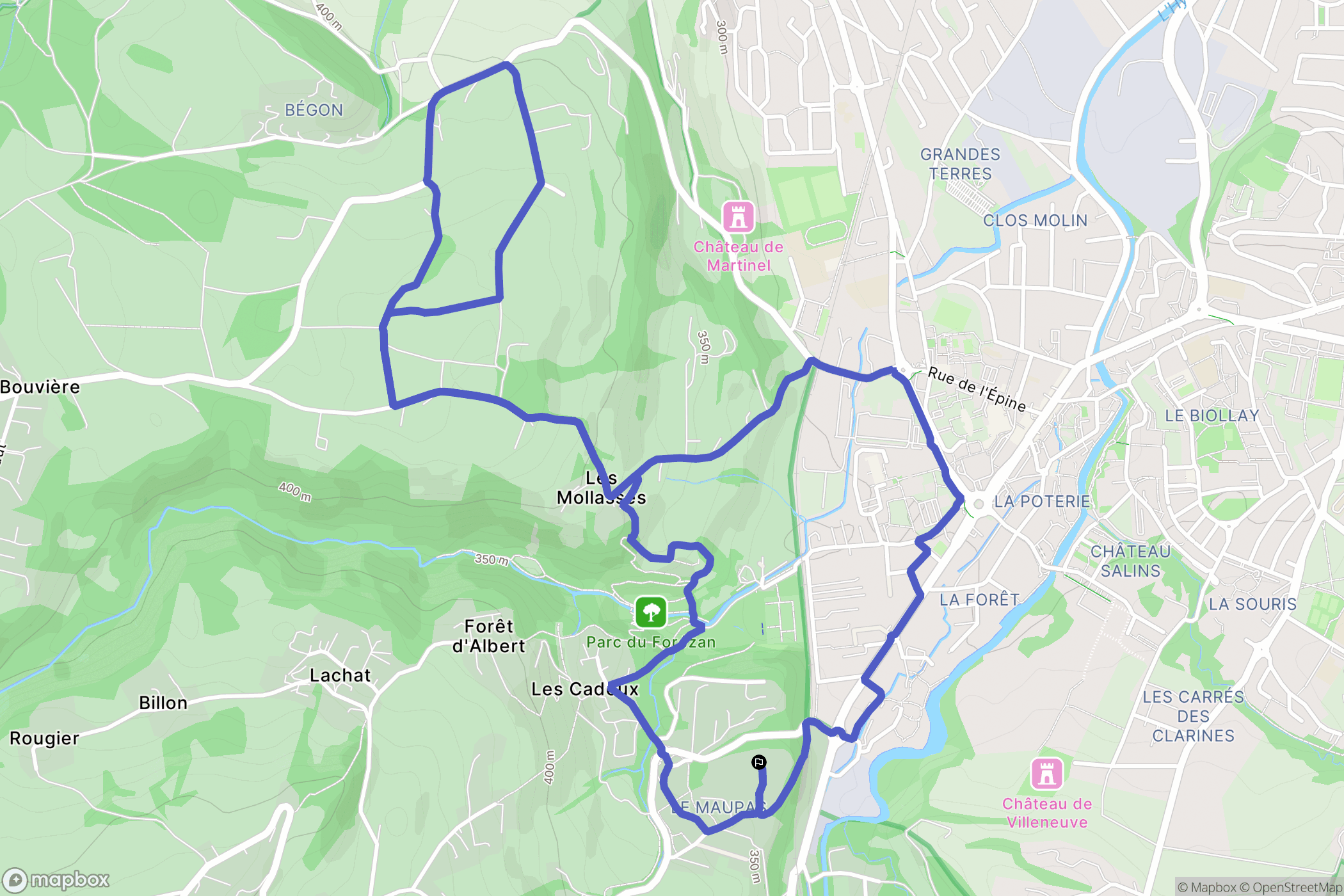 Cognin : carte du parcours de randonnée - France
