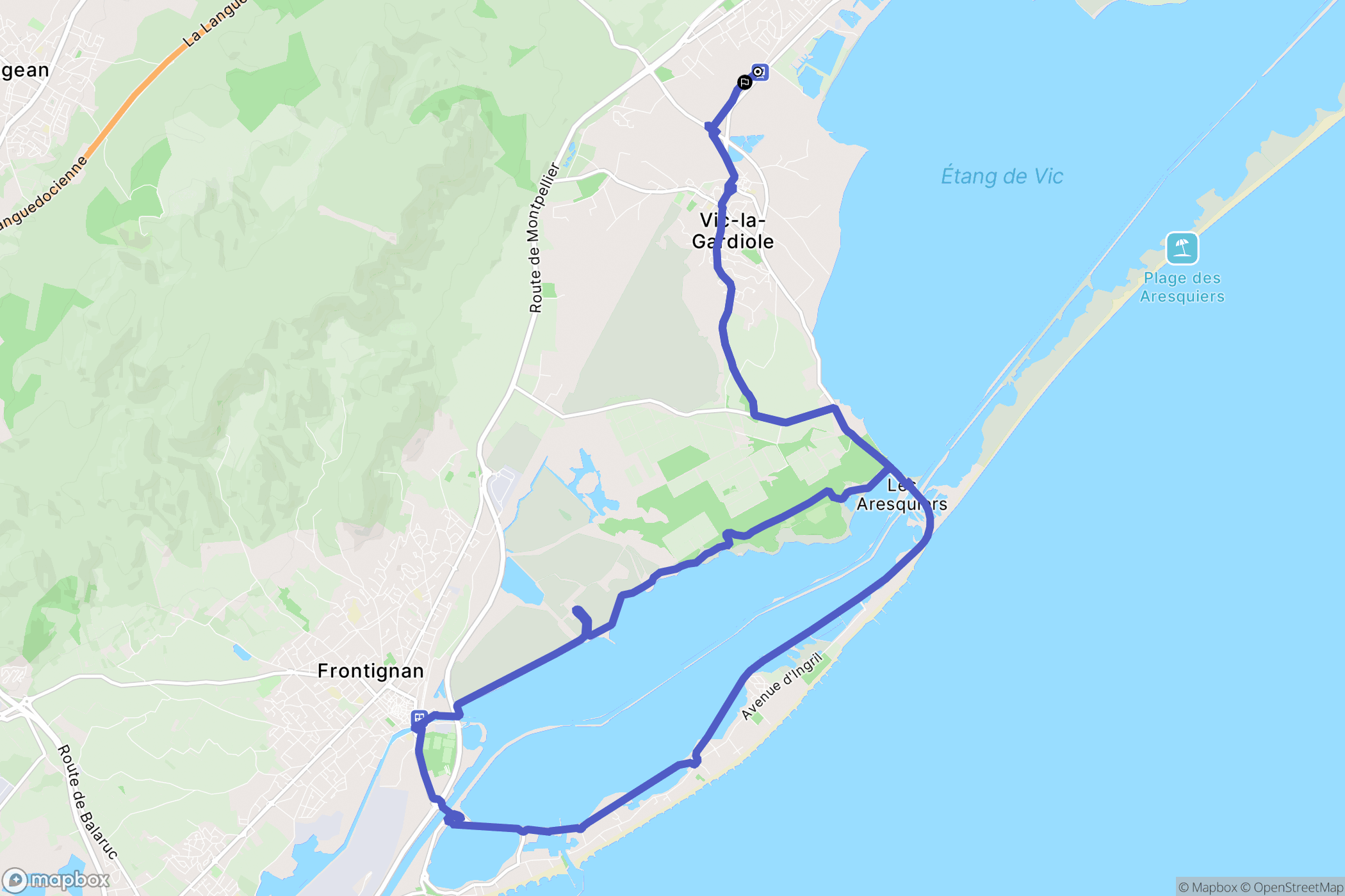 Mireval : carte du parcours de randonnée - France