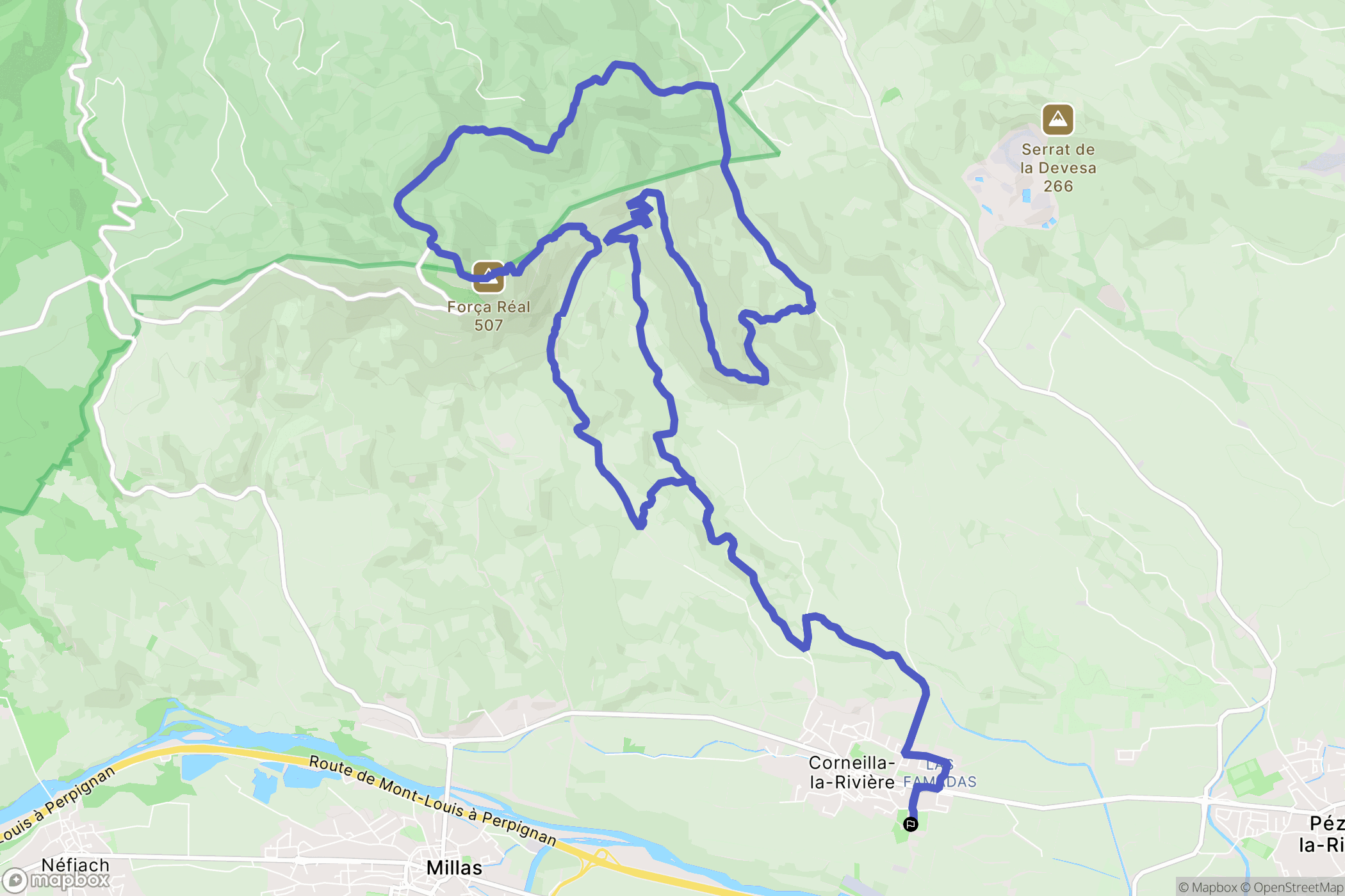 Corneilla-la-Rivière : carte du parcours de randonnée - France