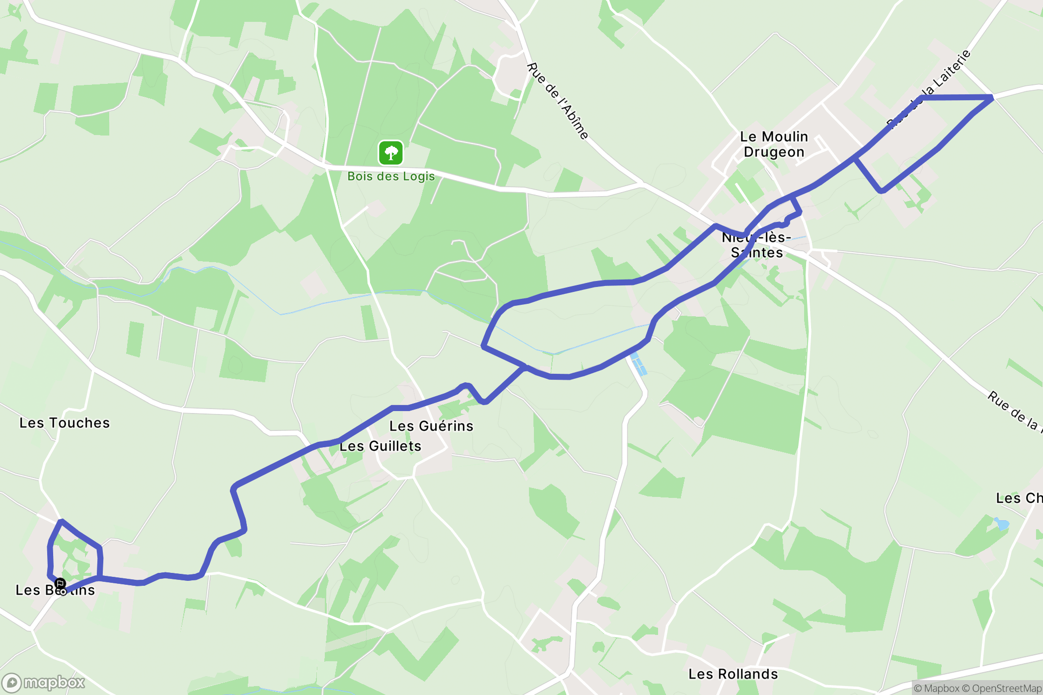Nieul-lès-Saintes : carte du parcours de randonnée - France