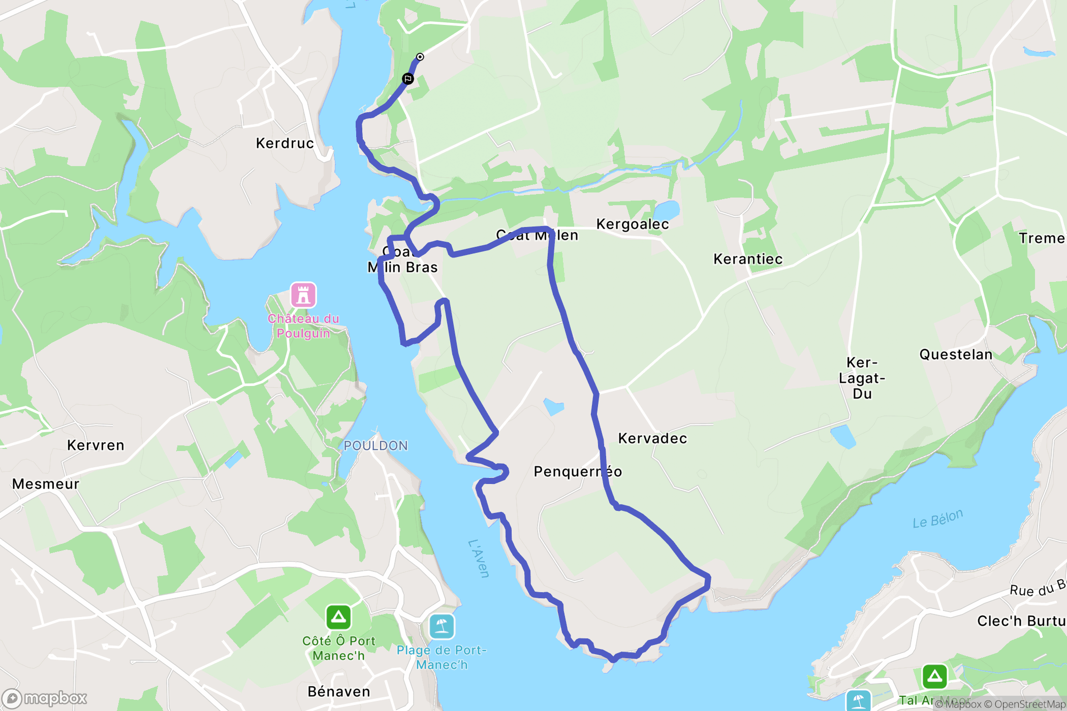 Riec-sur-Bélon : carte du parcours de randonnée - France